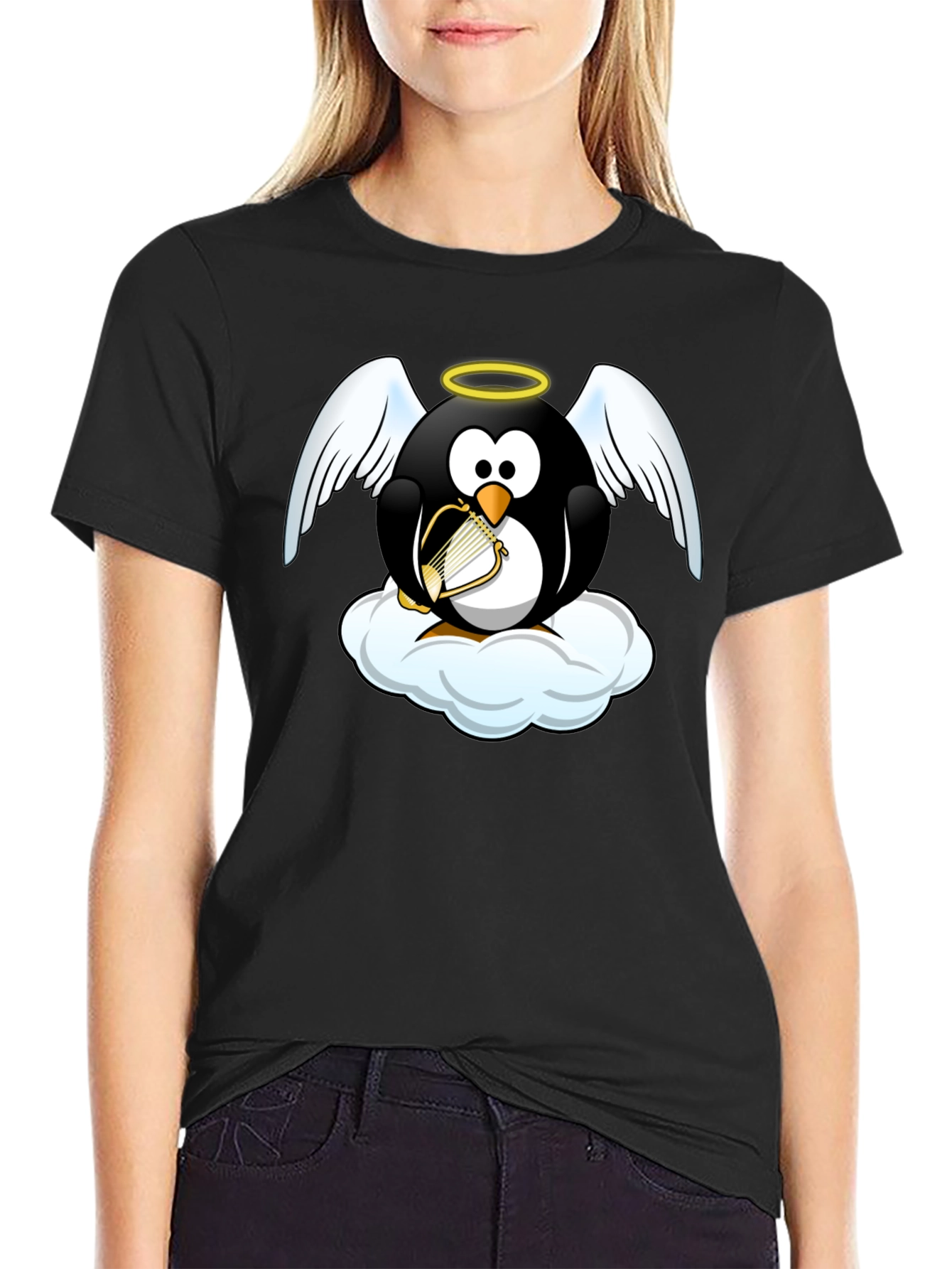 Angel Penguin T-Shirt - Whimsical Graphic Tee