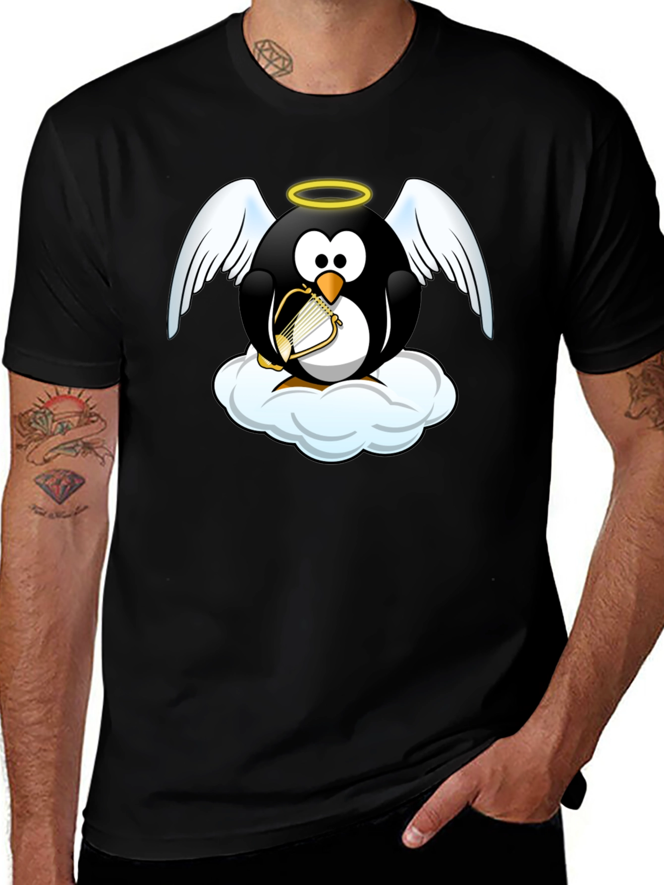 Angel Penguin T-Shirt - Whimsical Graphic Tee