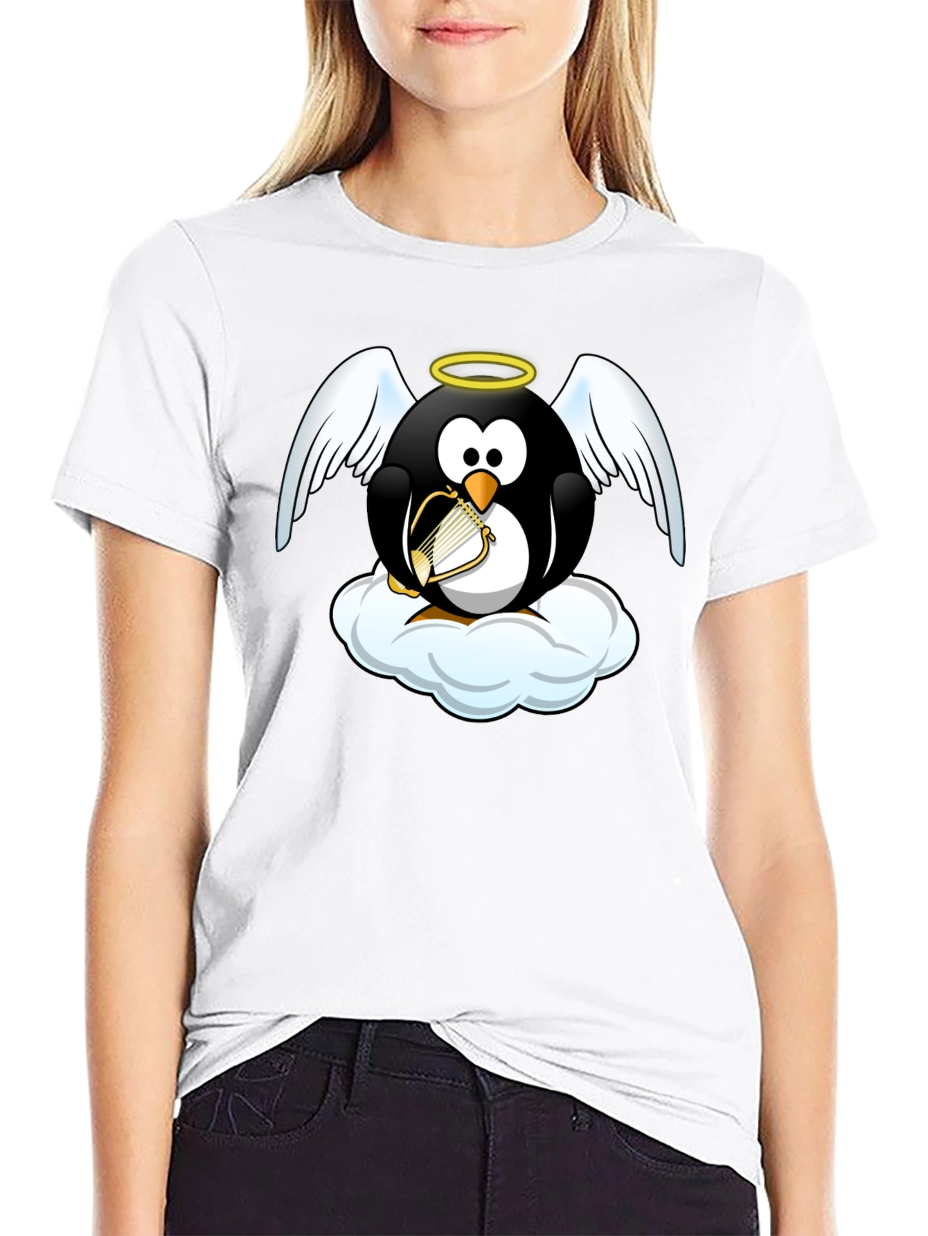 Angel Penguin T-Shirt - Whimsical Graphic Tee