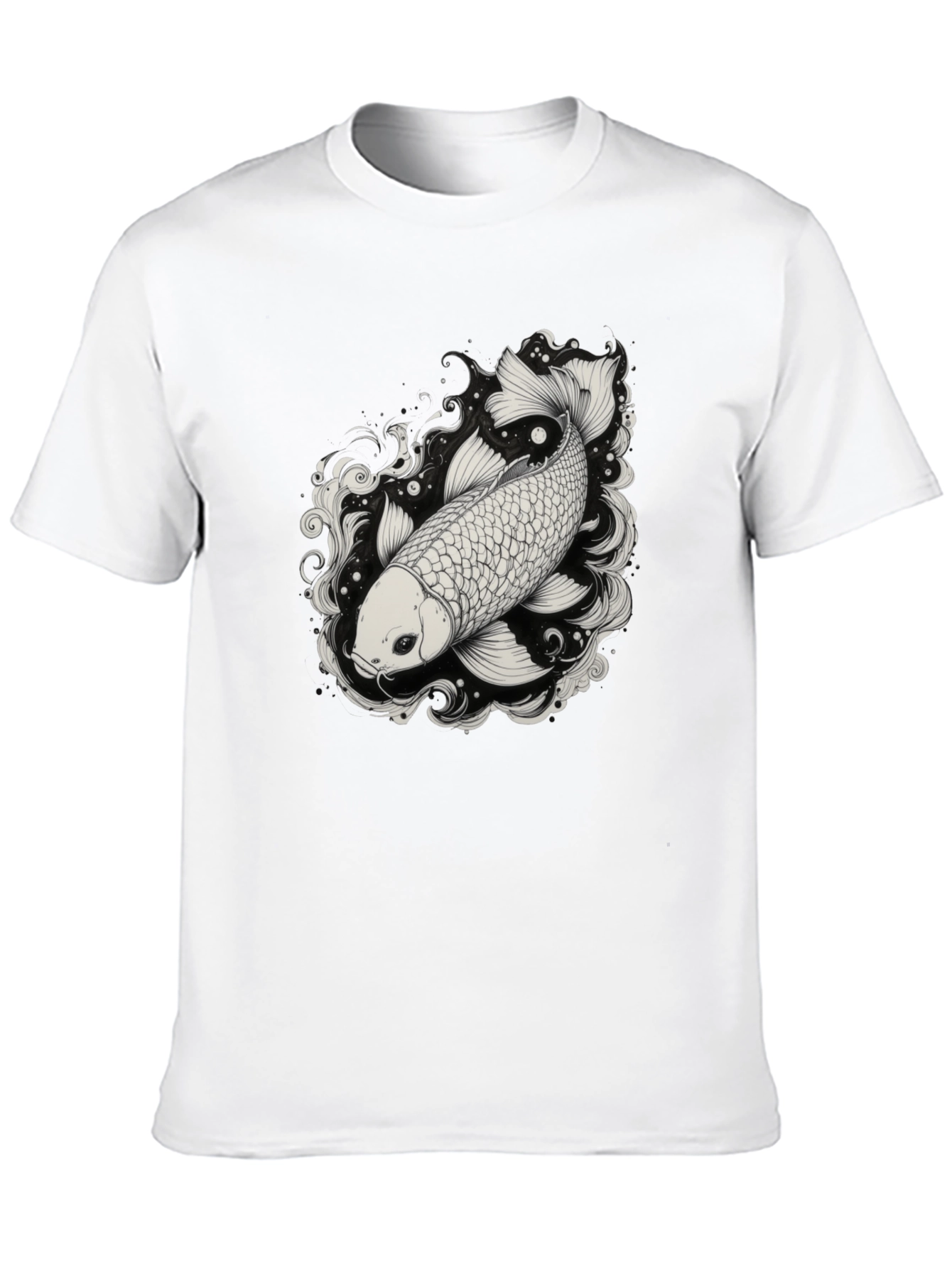 Koi Fish Graphic Tee - Black Cotton Blend Shirt