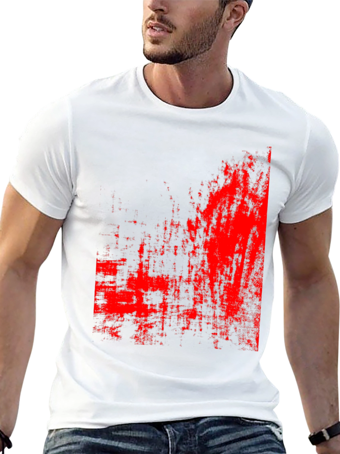 Abstract Red Print Black T-Shirt