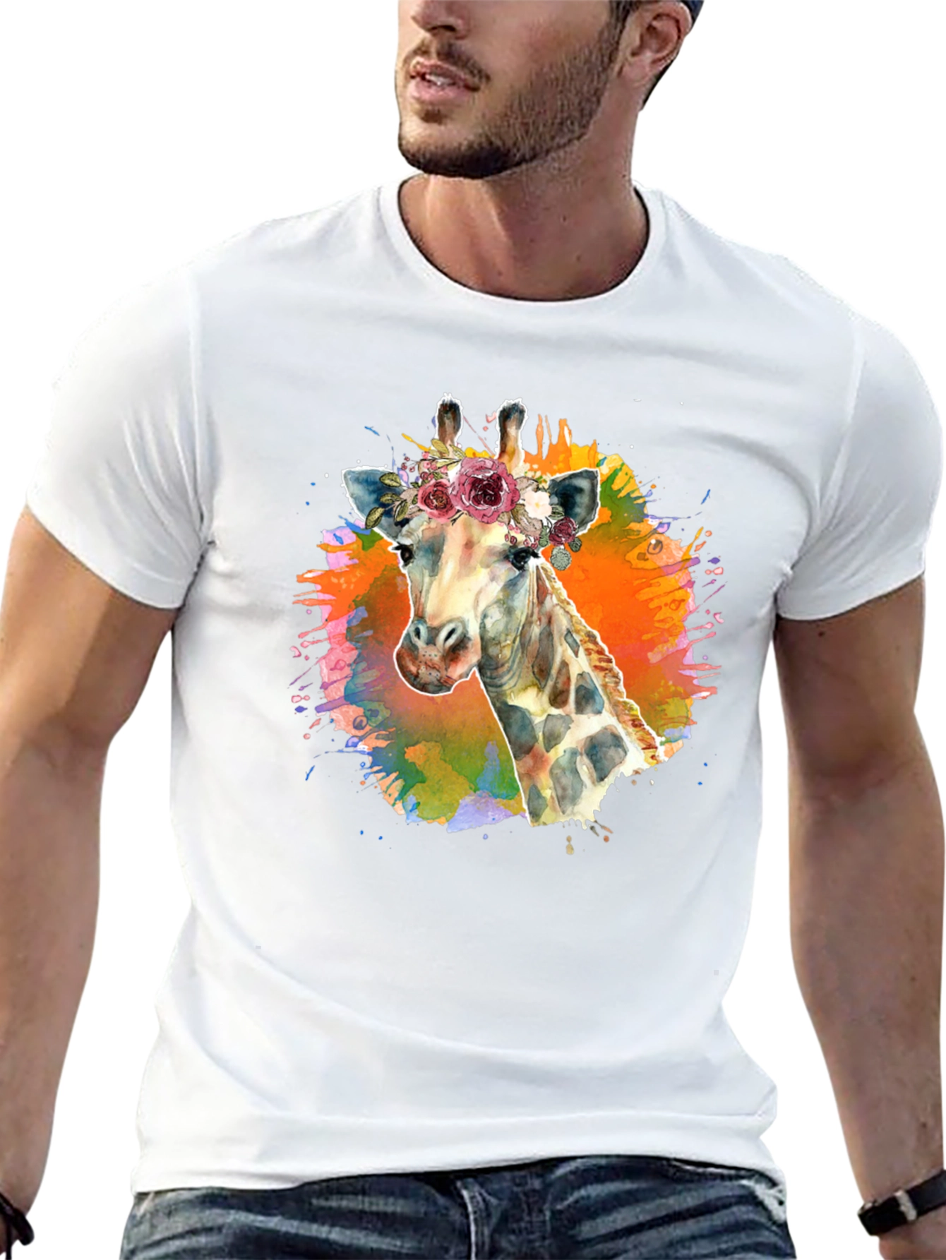 Floral Giraffe T-Shirt - Artistic Black Tee