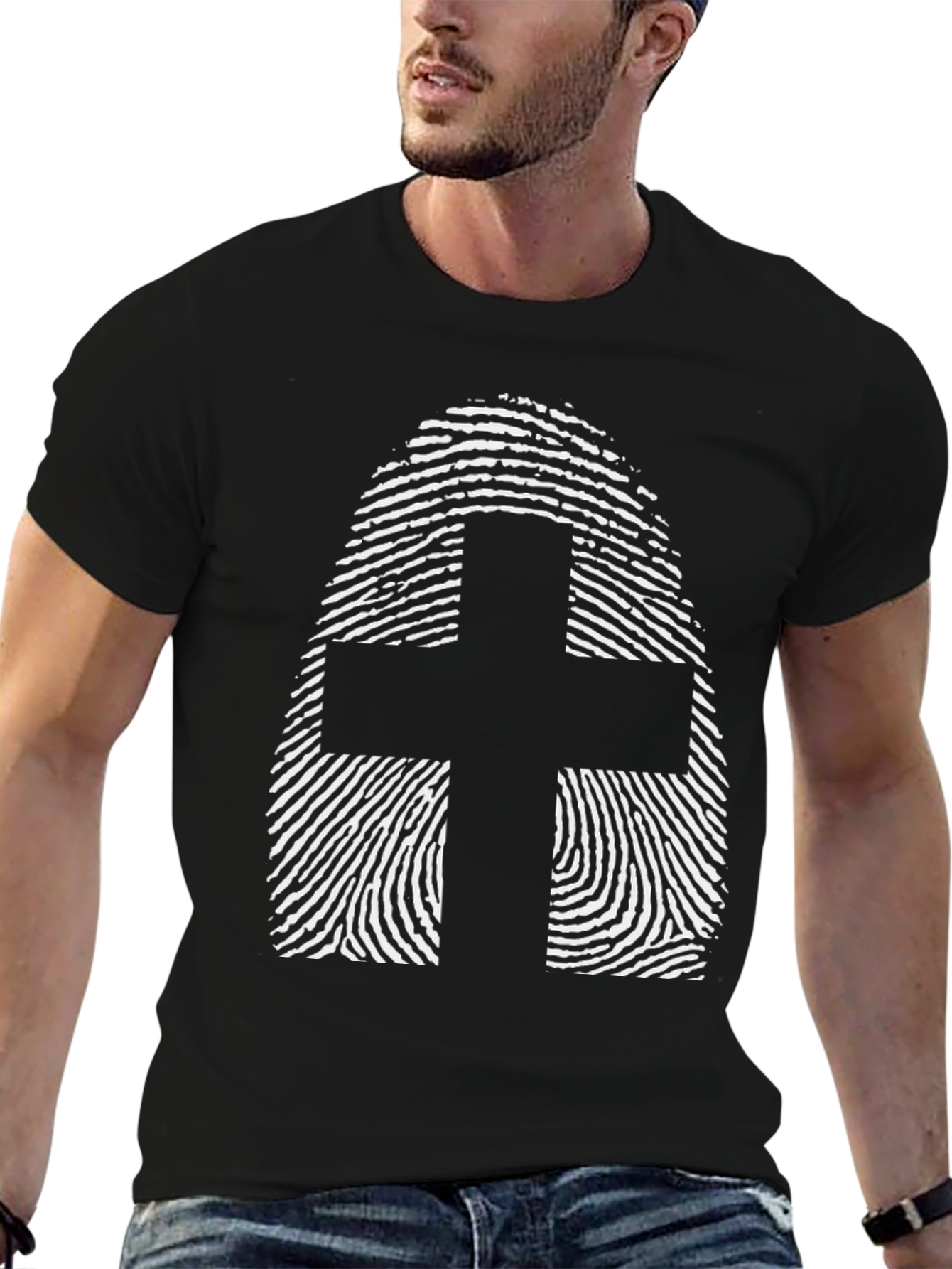 Fingerprint Cross Graphic Tee - Black Cotton Blend