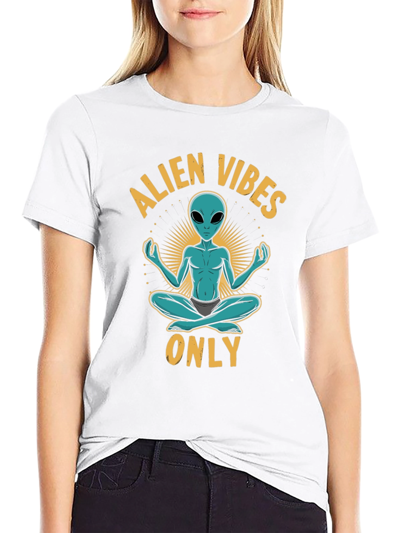 Alien Vibes Only T-Shirt - Meditating Space Alien Tee