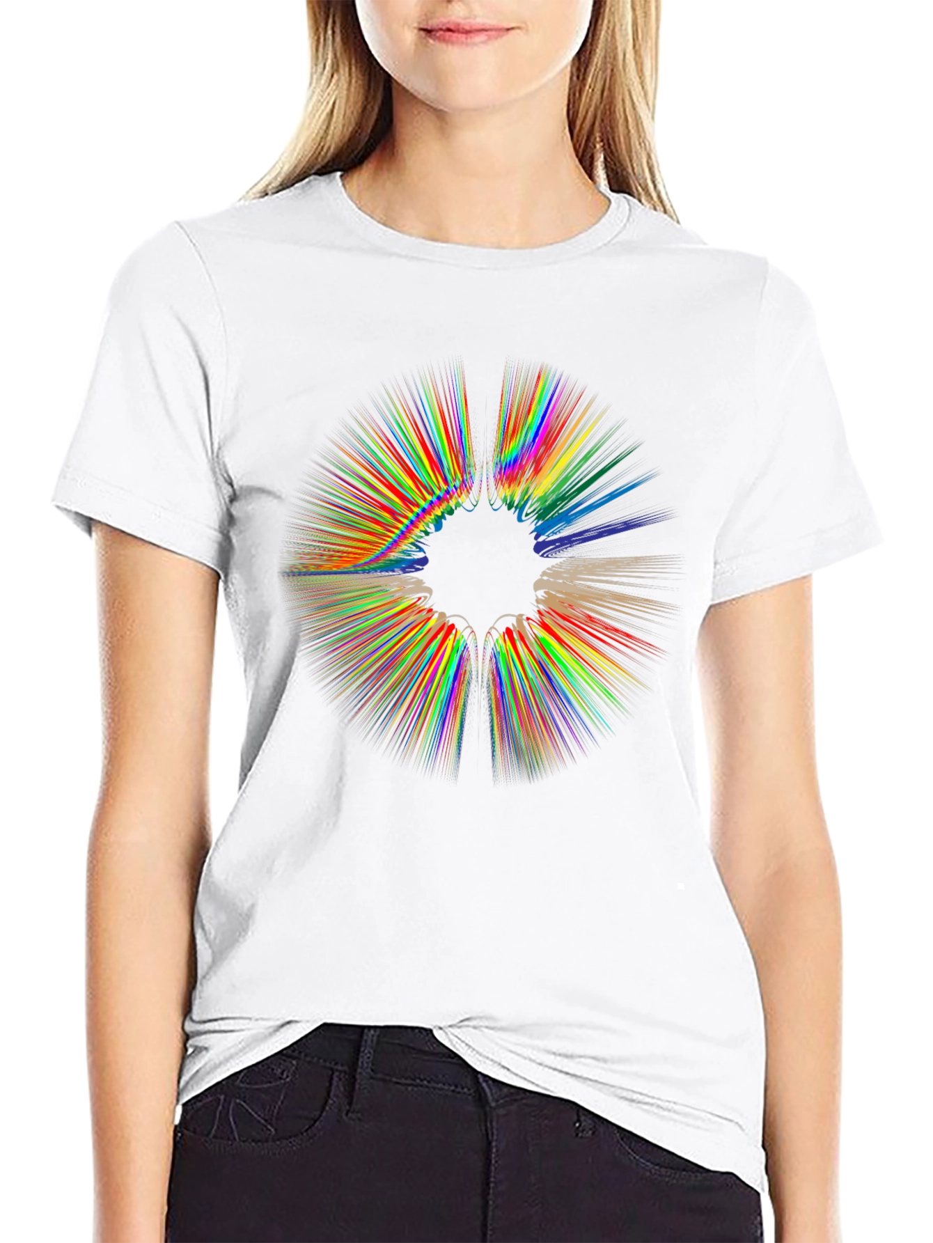 Abstract Rainbow Burst Graphic Black T-Shirt