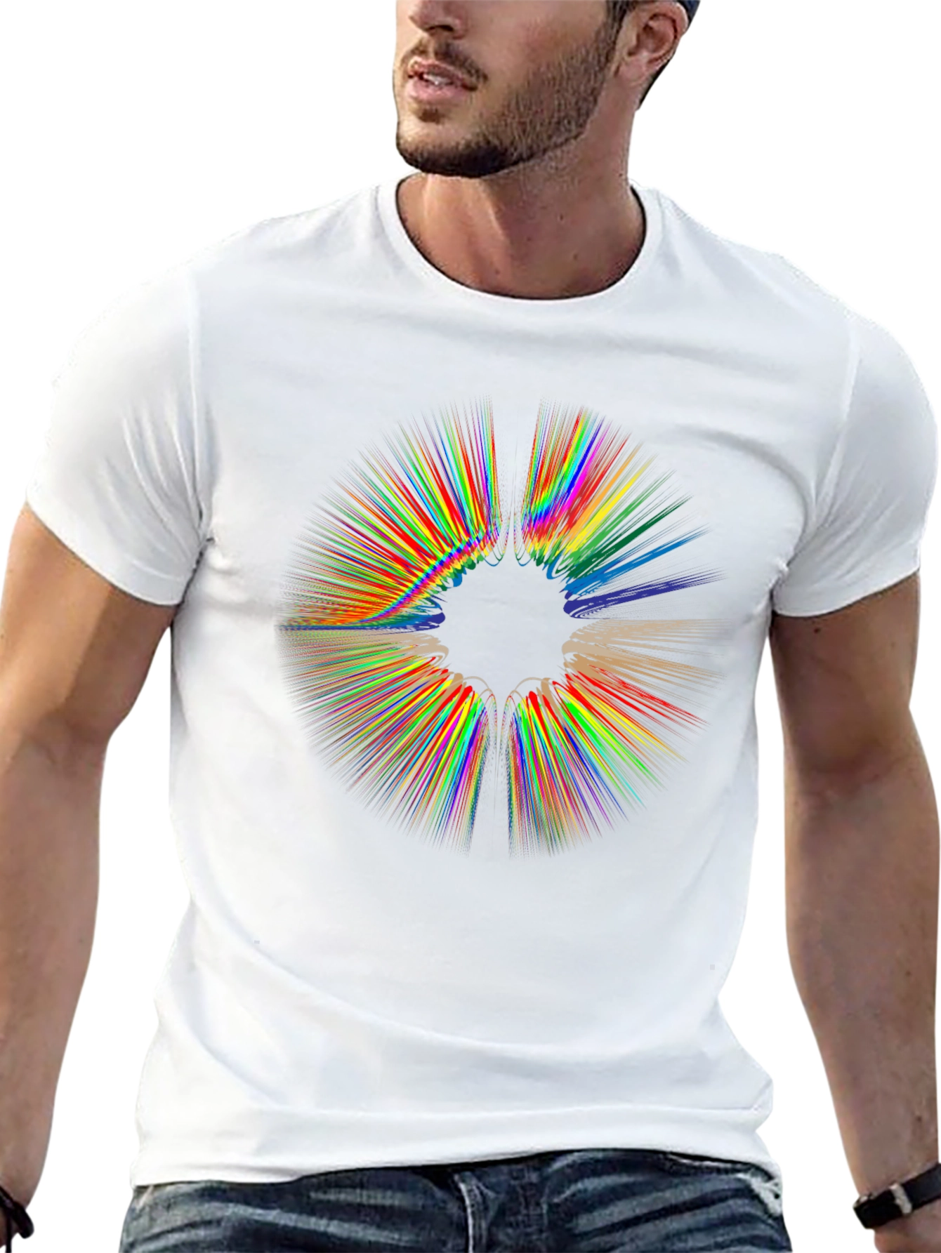 Abstract Rainbow Burst Graphic Black T-Shirt
