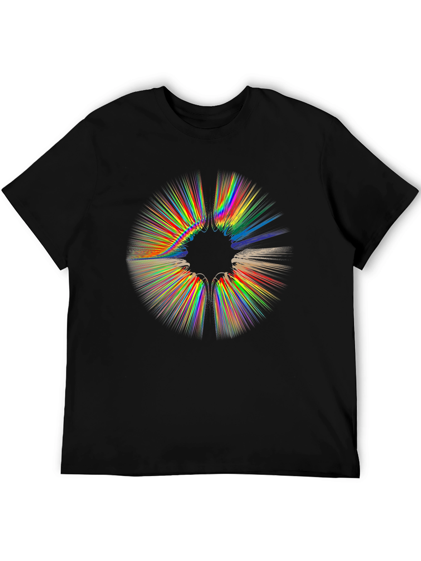 Abstract Rainbow Burst Graphic Black T-Shirt