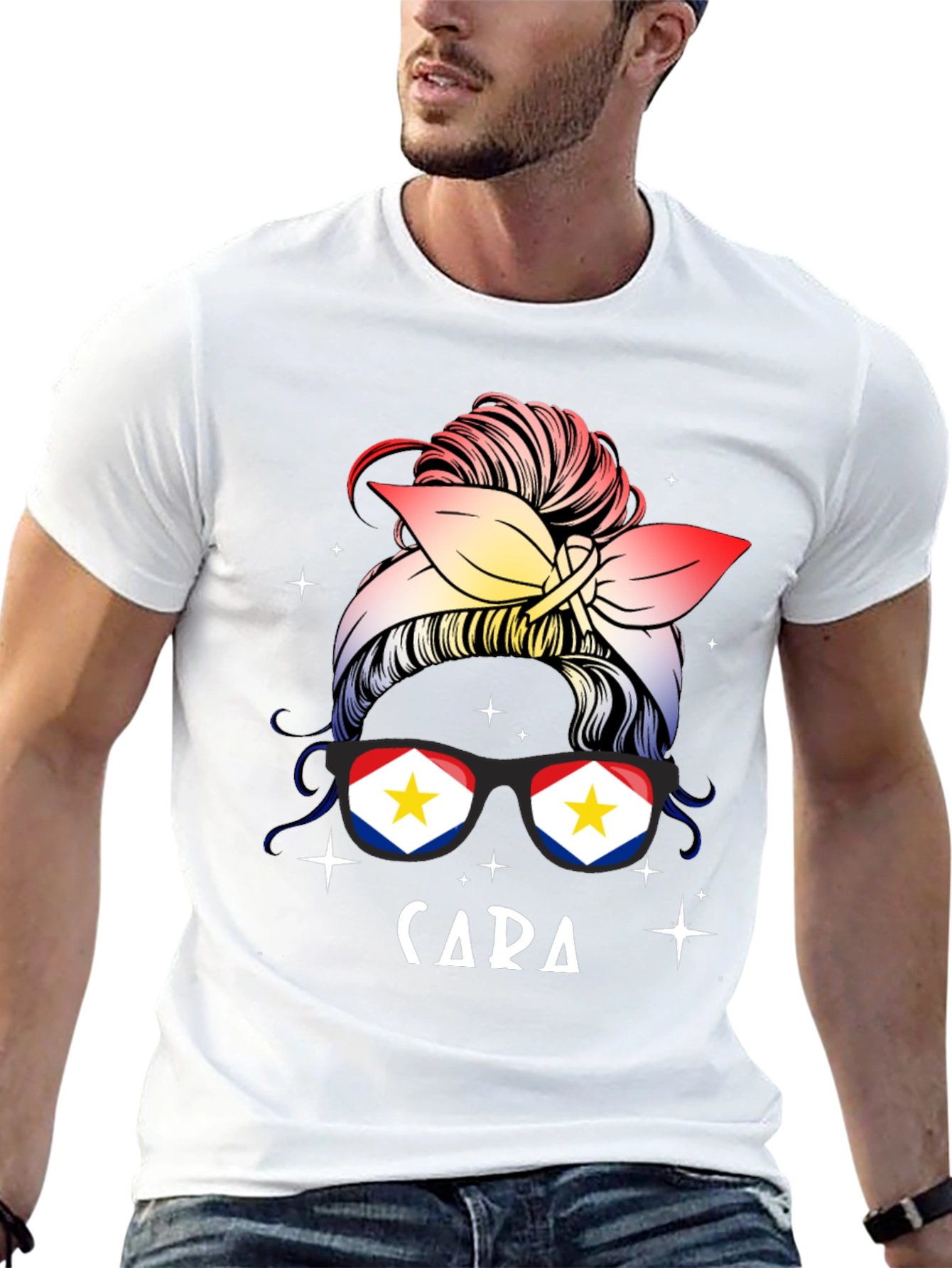 Cara Messy Bun Saba Flag T-Shirt
