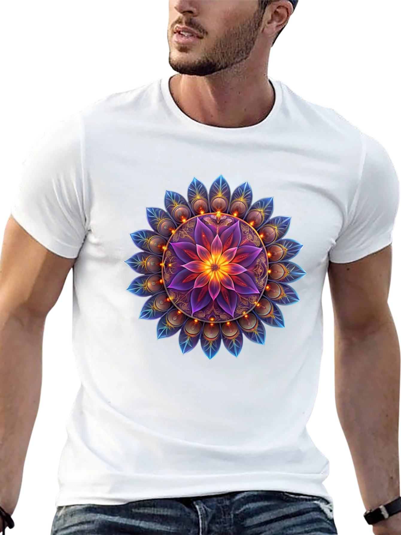 Floral Mandala Graphic Tee - Black Cotton Blend
