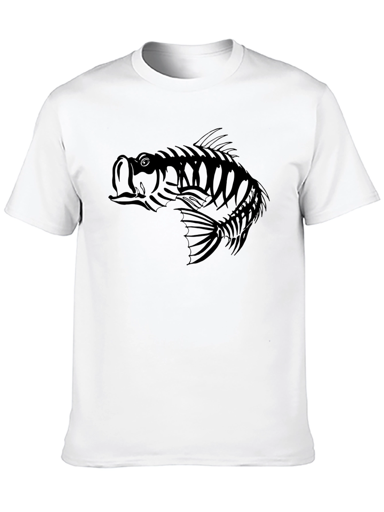 Bass Fish Skeleton Graphic Tee - Black Cotton Blend