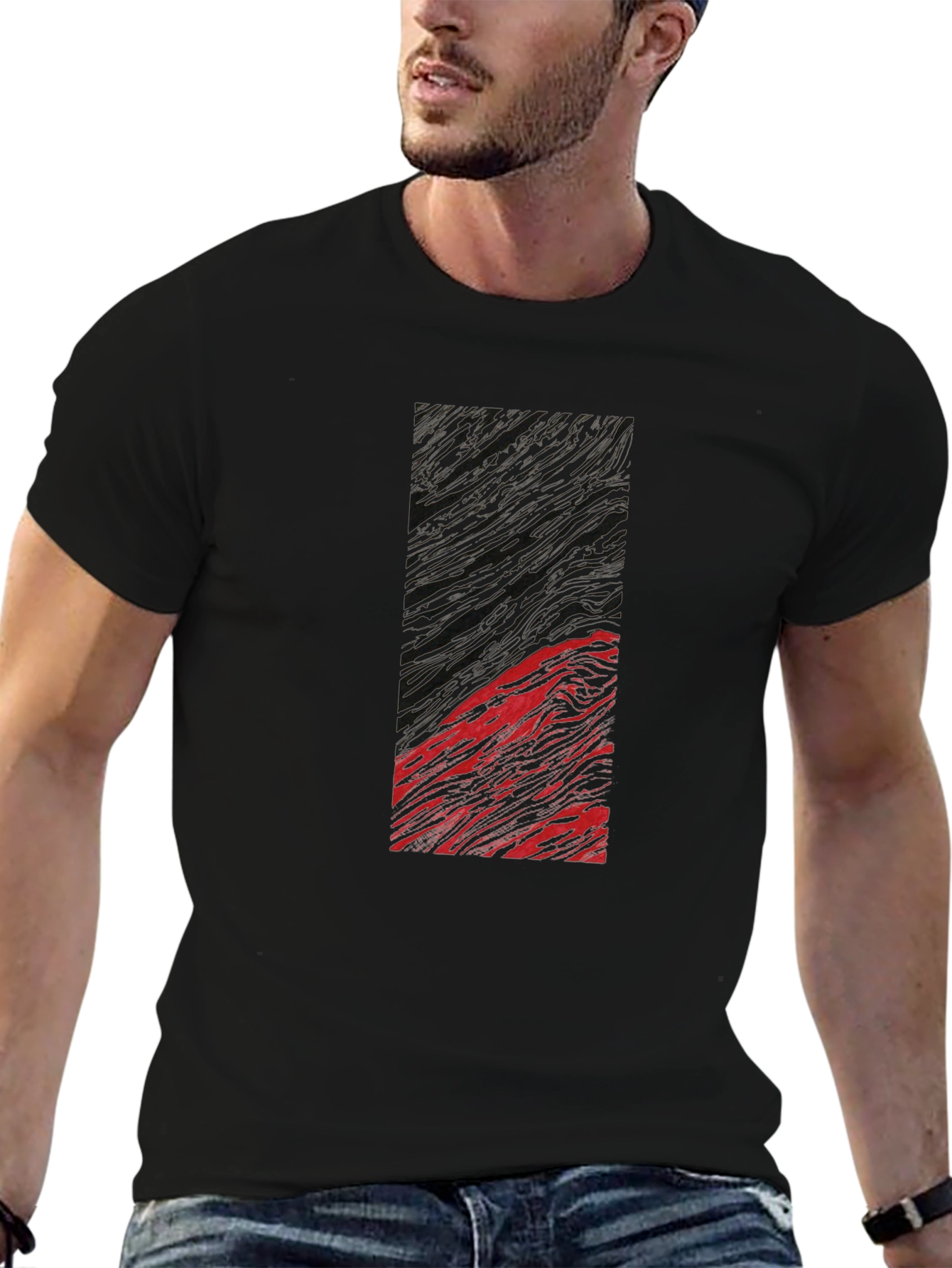 Abstract Art Tee - Black Cotton Blend Graphic T-Shirt