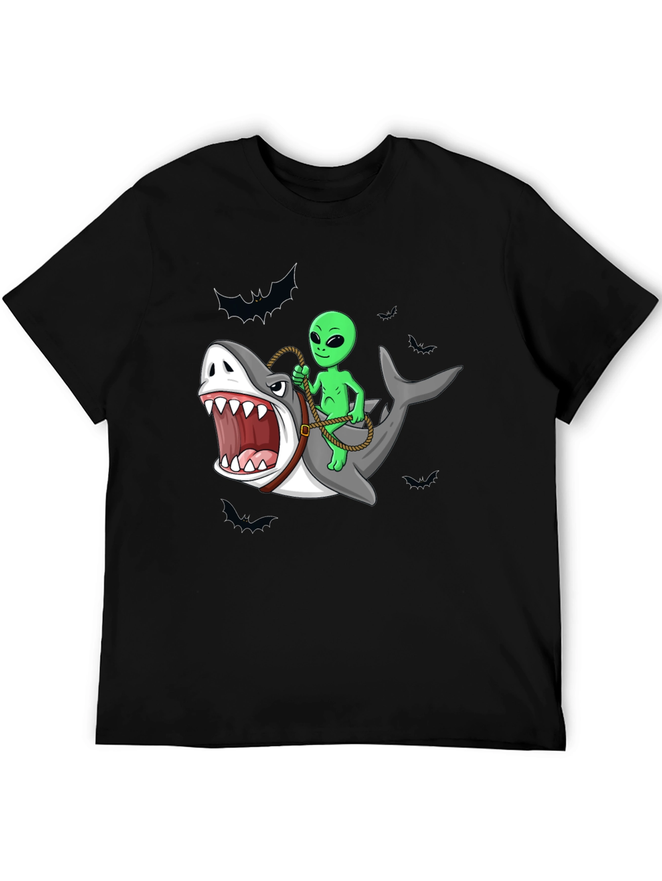 Alien Riding Shark Funny Graphic Tee