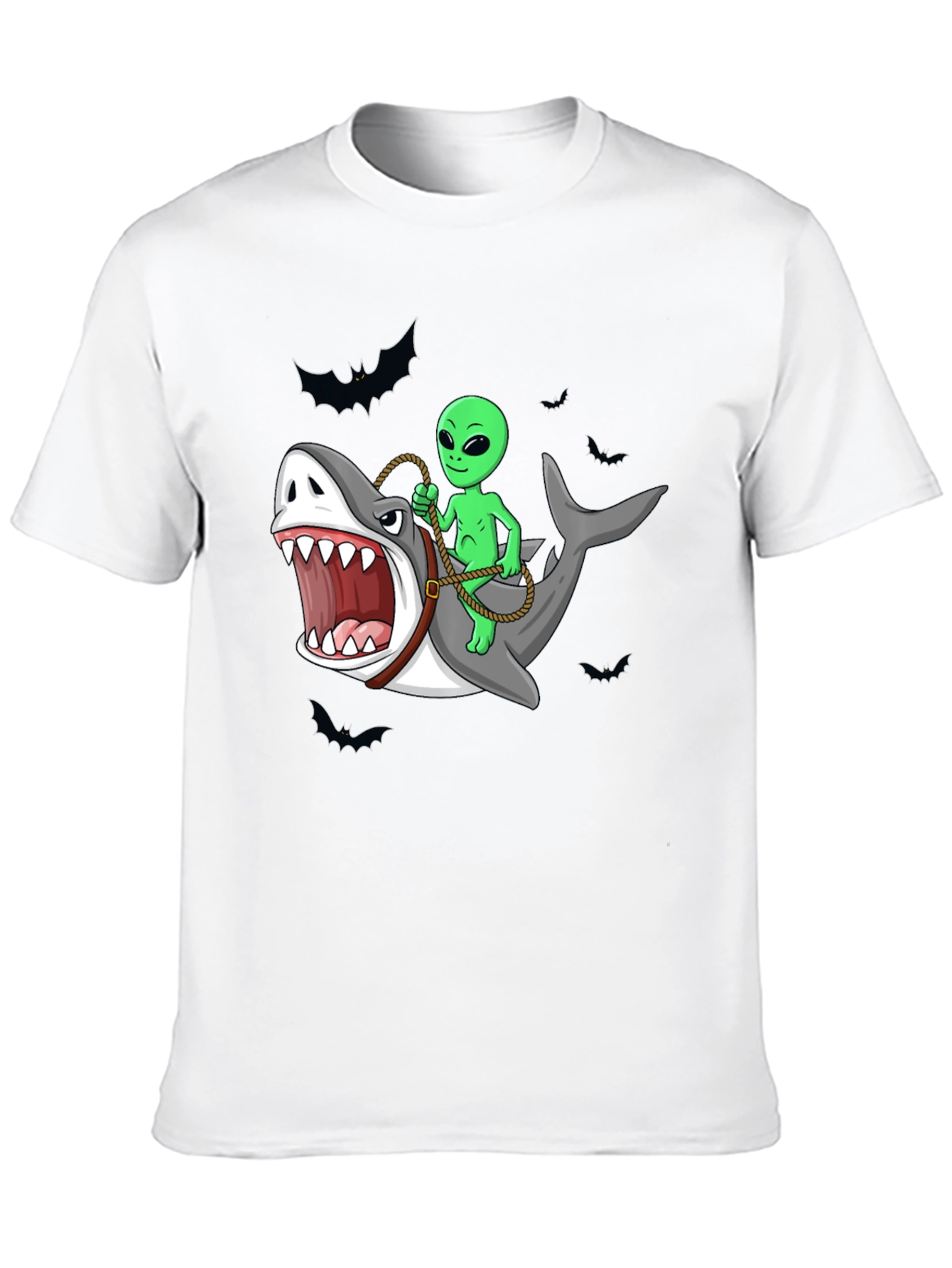 Alien Riding Shark Funny Graphic Tee