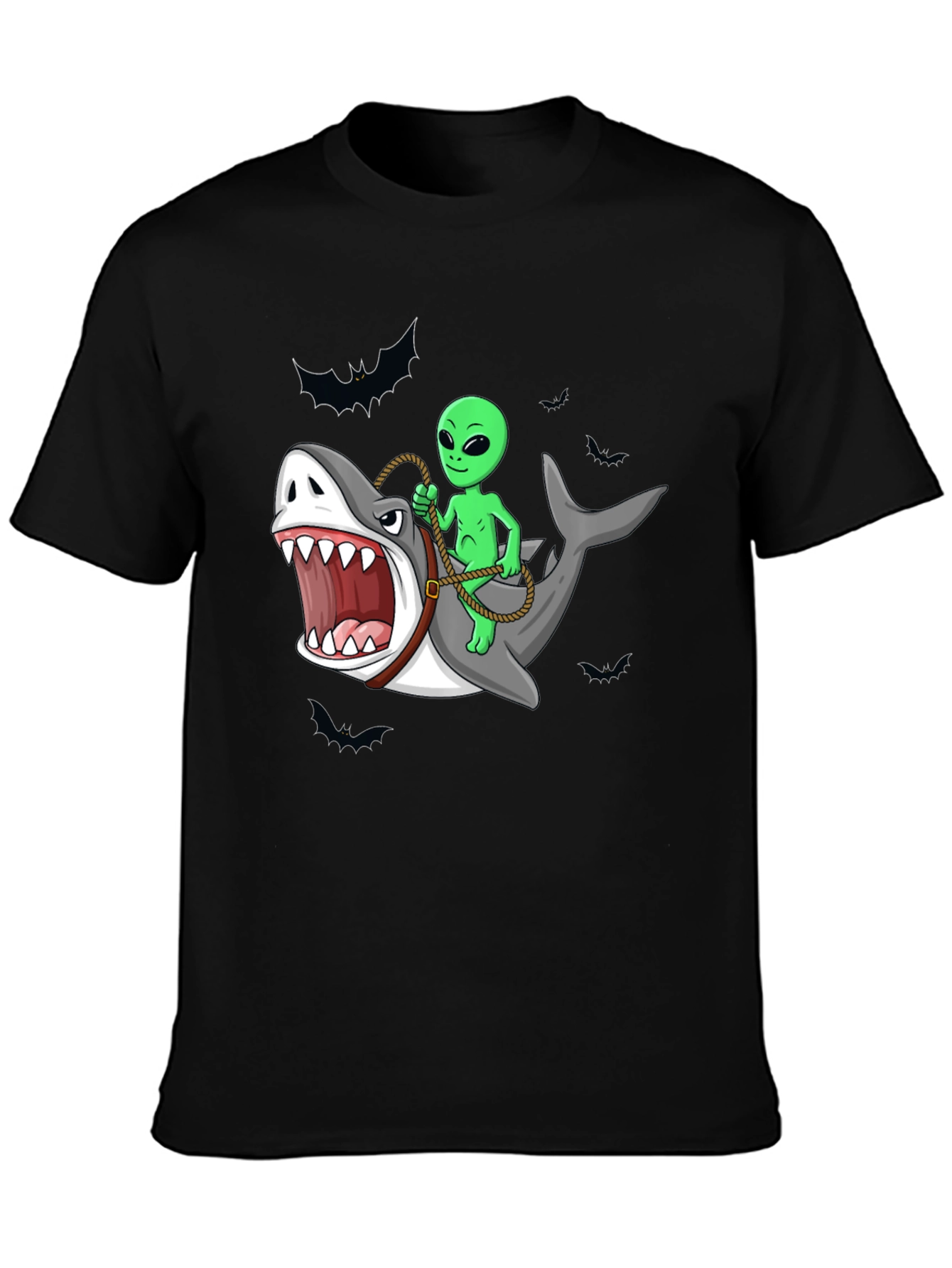 Alien Riding Shark Funny Graphic Tee