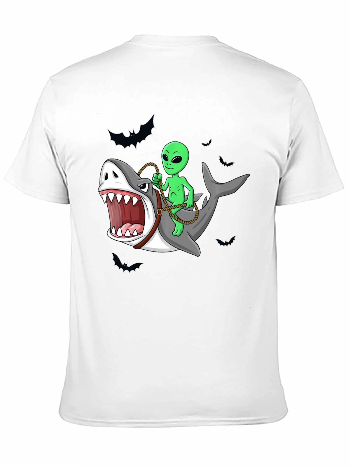 Alien Riding Shark Funny Graphic Tee