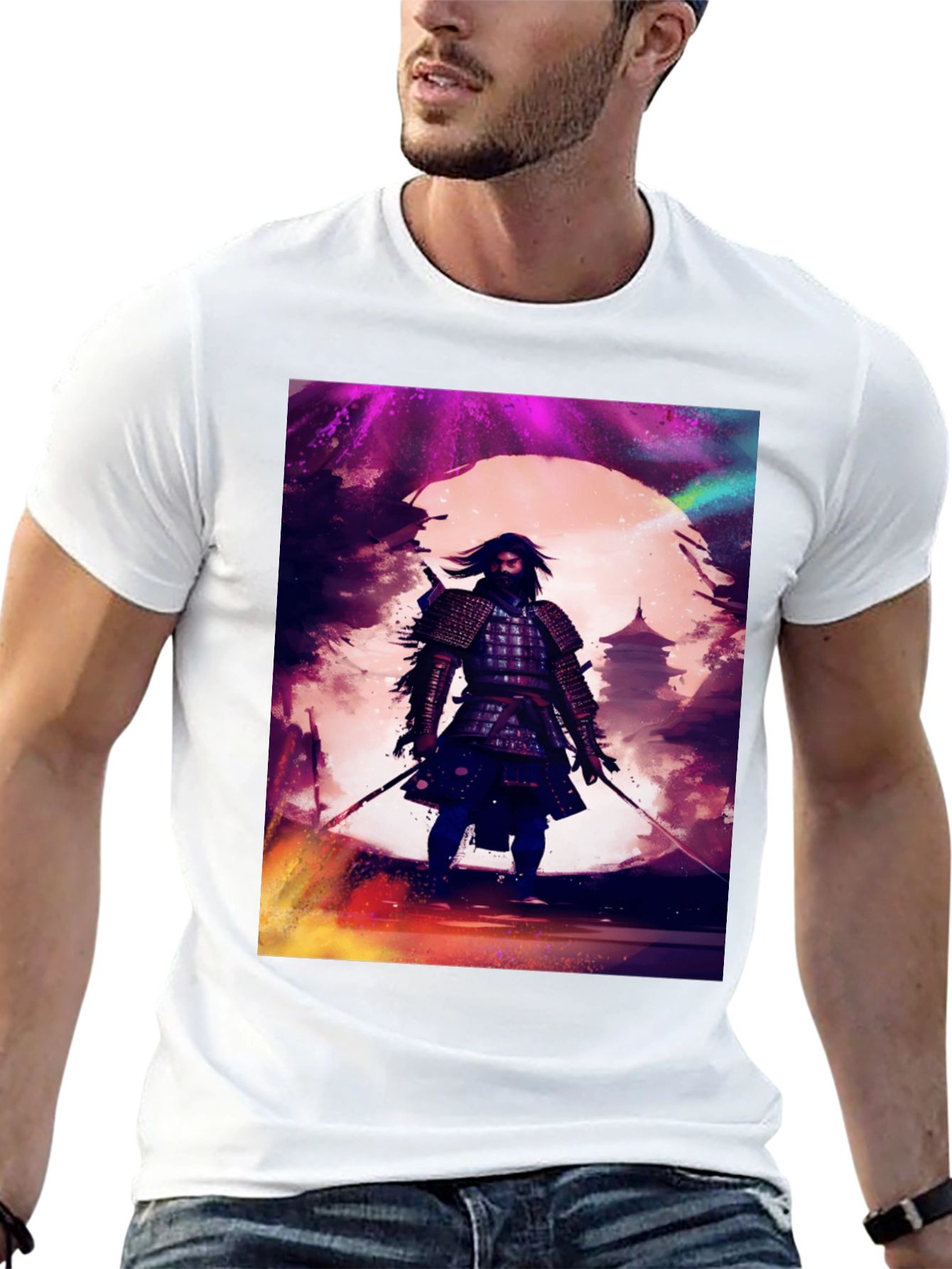 Samurai Warrior Graphic Tee - Black Cotton T-Shirt