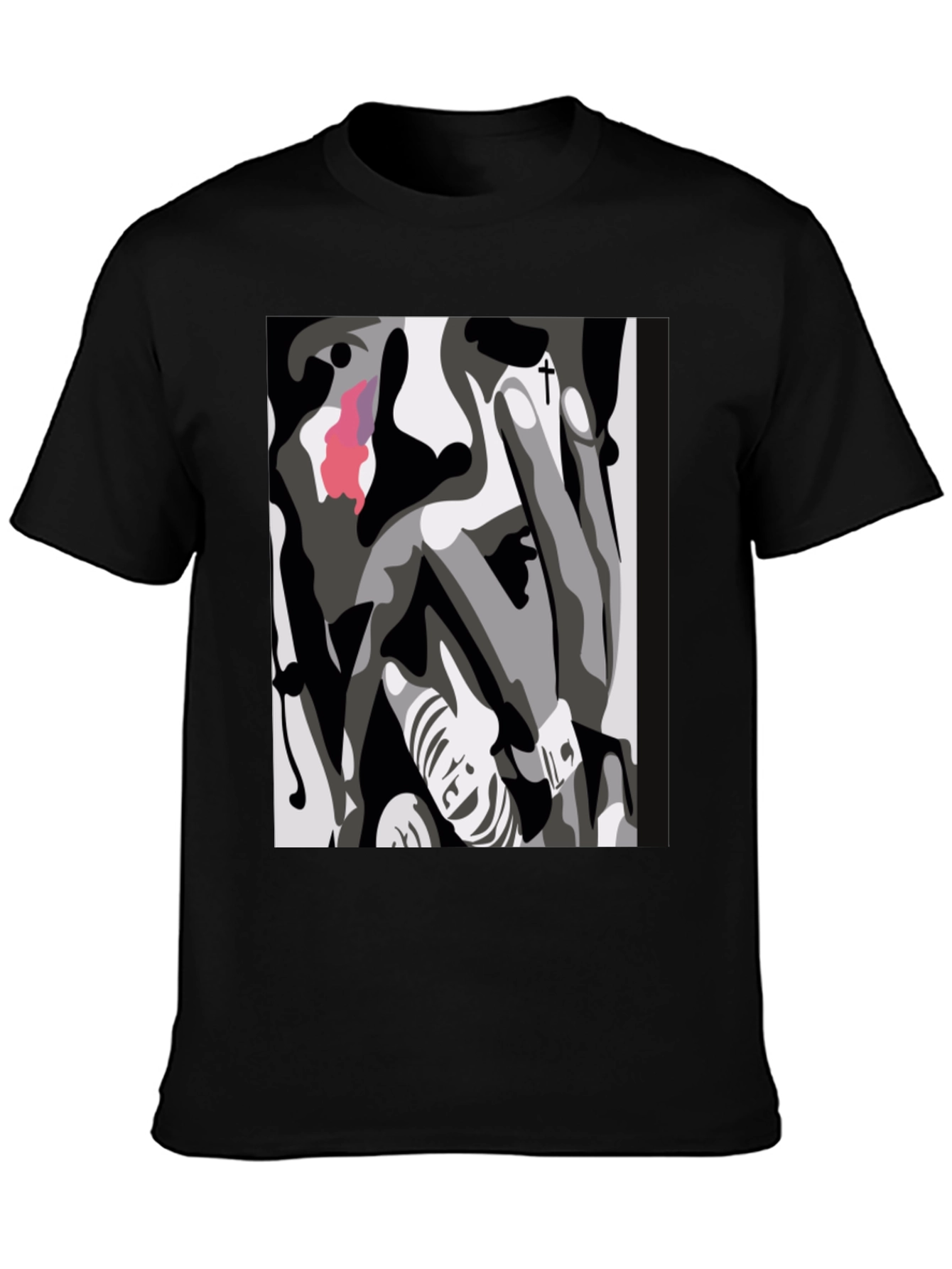 Abstract Face Graphic Print Black T-Shirt