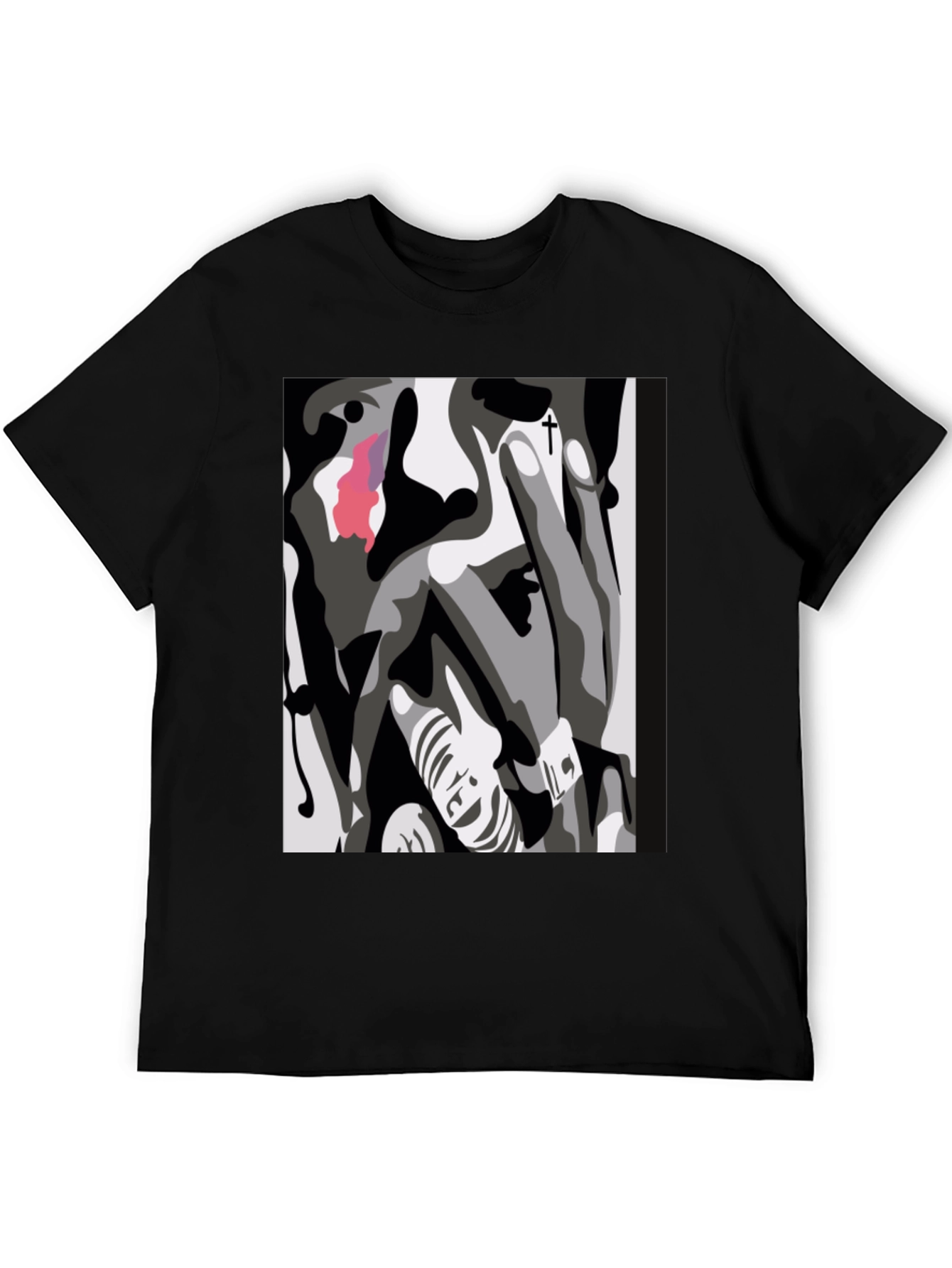 Abstract Face Graphic Print Black T-Shirt