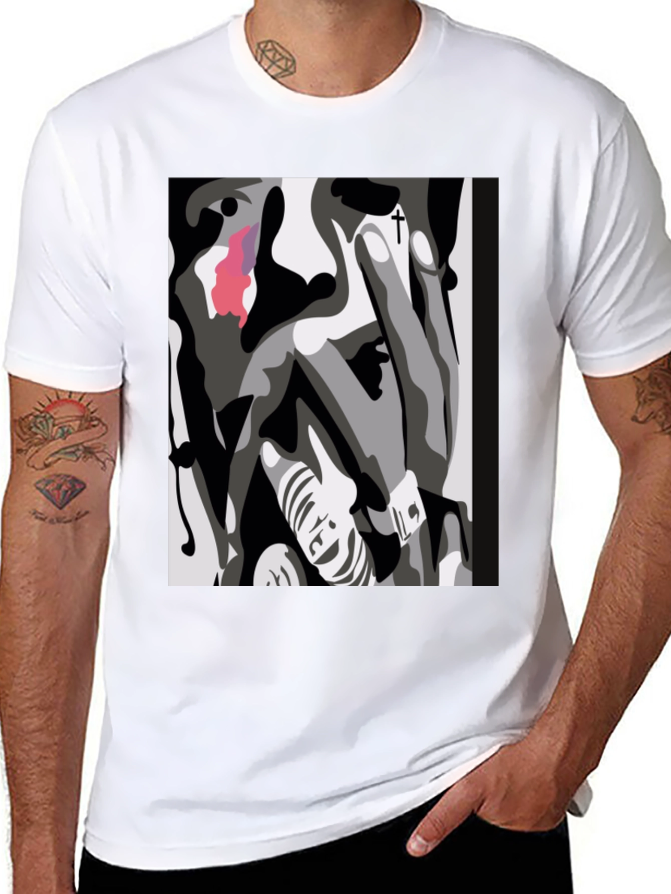 Abstract Face Graphic Print Black T-Shirt