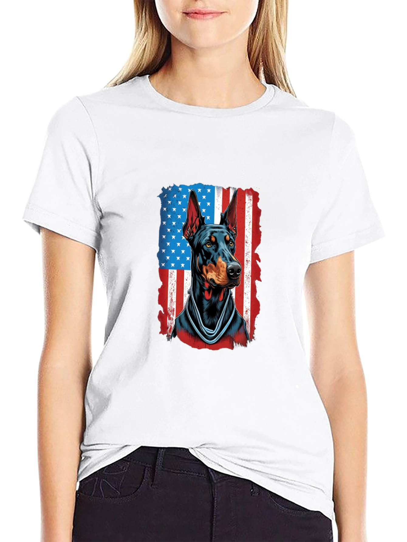 Doberman American Flag Patriotic T-Shirt