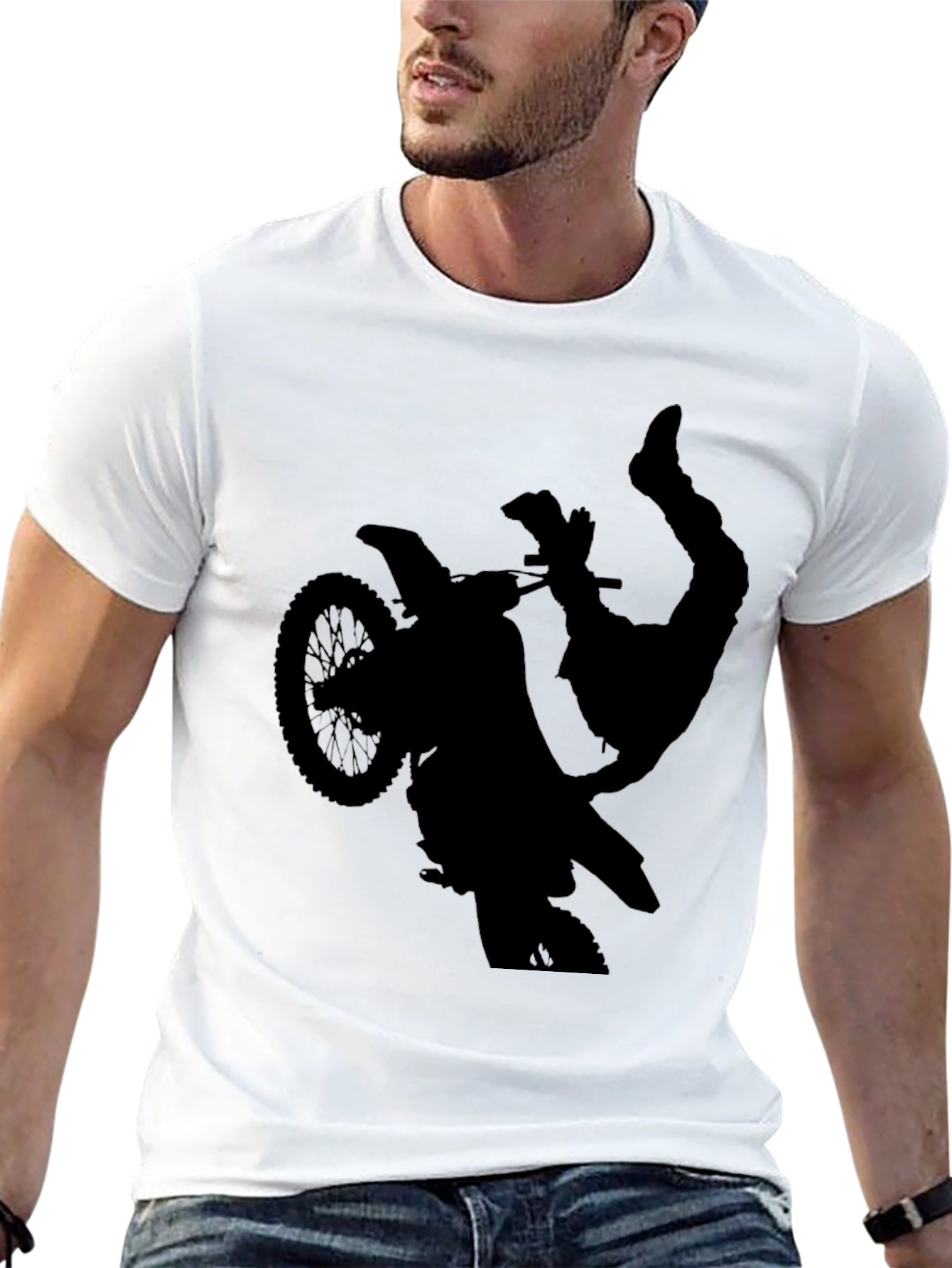 Black Silhouette Motocross Stunt T-Shirt