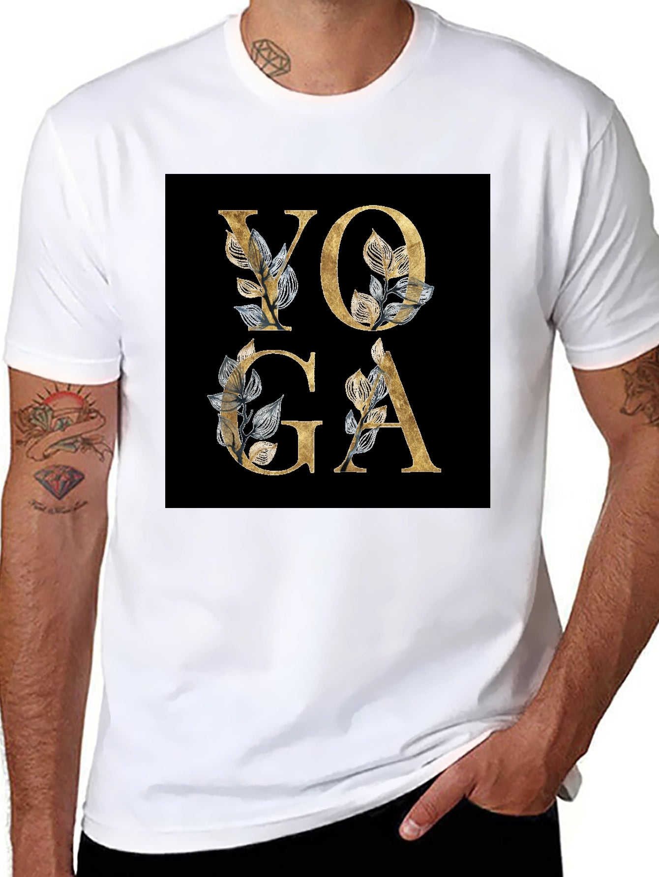 Yoga Floral Design Black T-Shirt