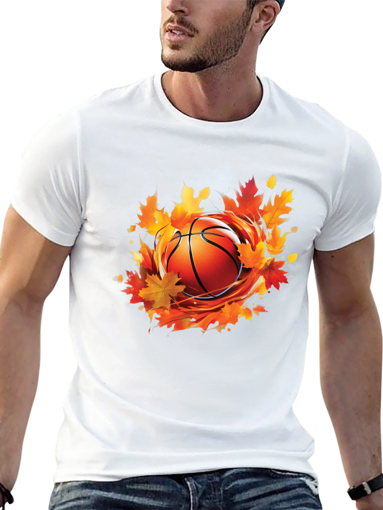 Fall Basketball Graphic Tee - Autumn Leaves