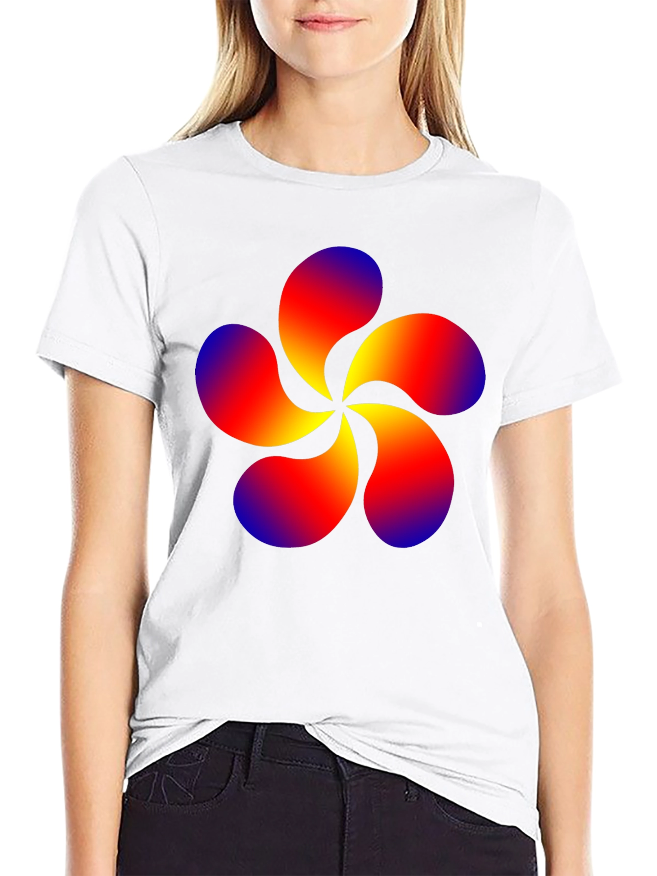 Abstract Swirl Flower Graphic Black T-Shirt