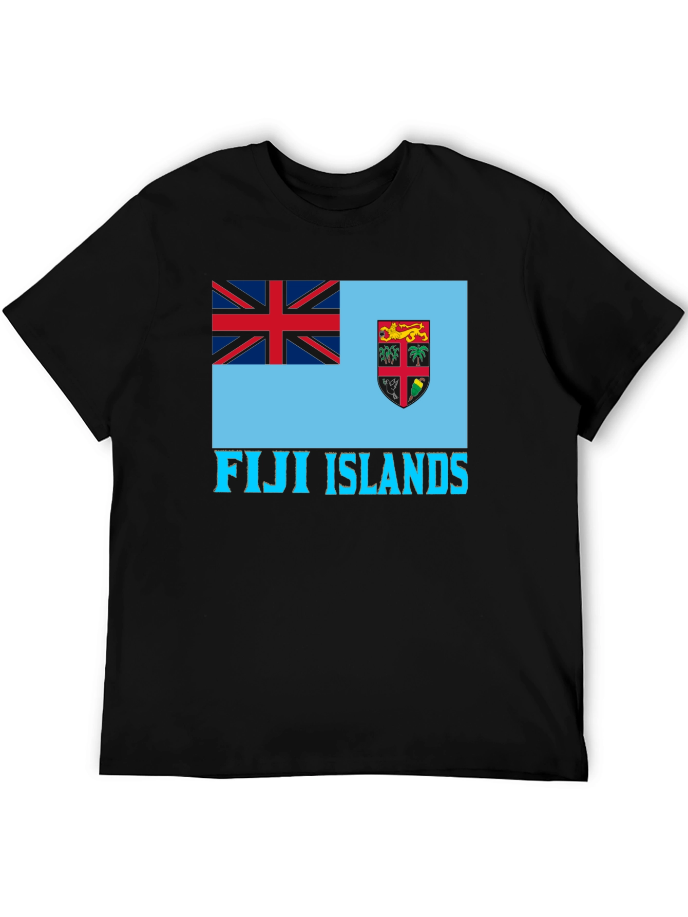 Fiji Islands Flag Graphic Tee - Black Cotton Blend