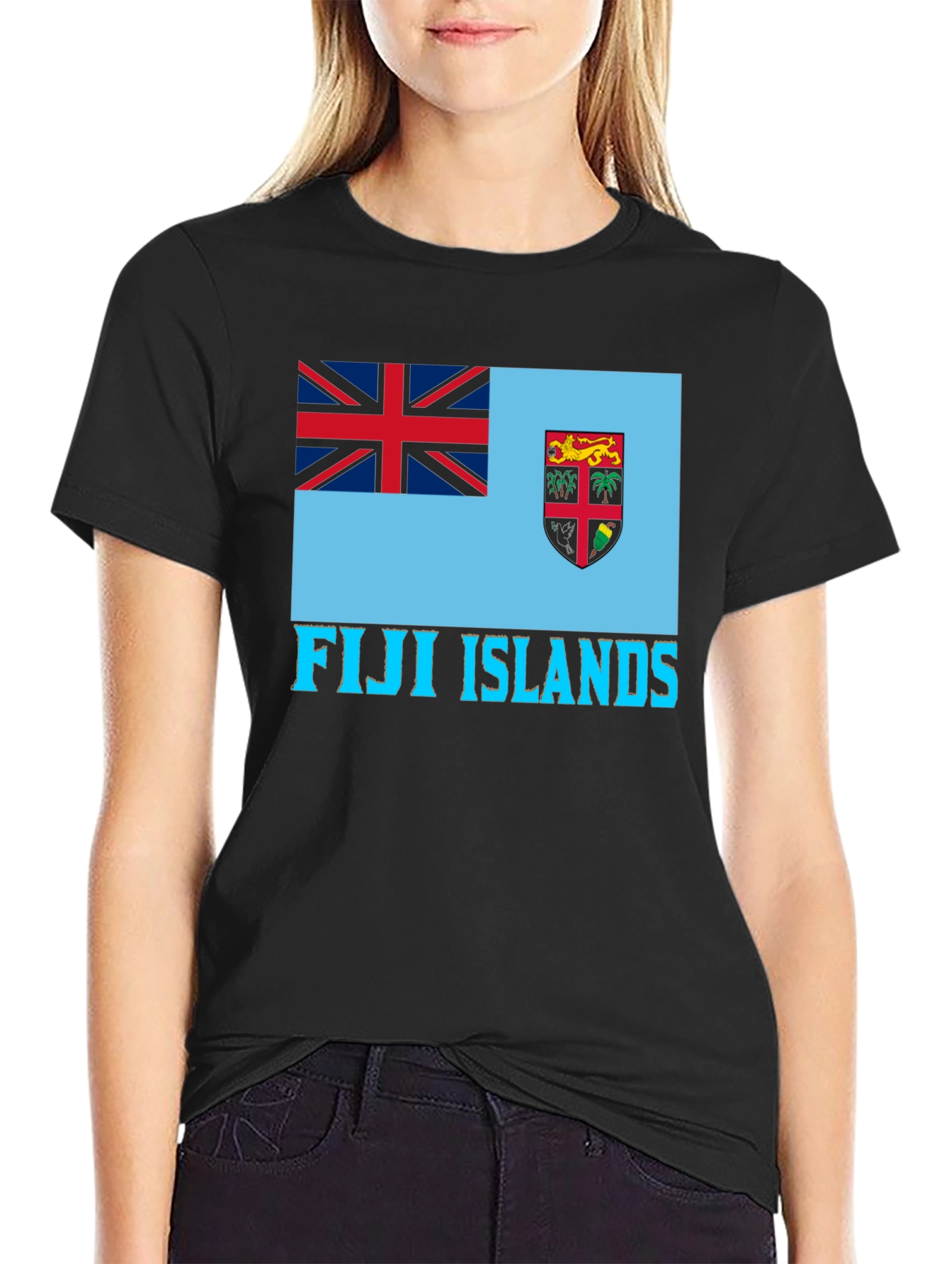 Fiji Islands Flag Graphic Tee - Black Cotton Blend