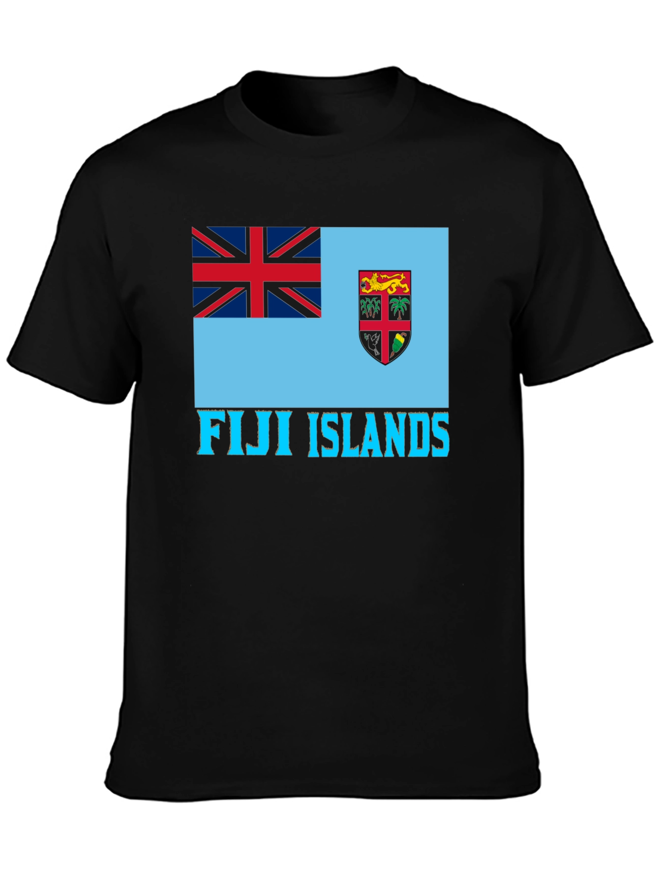 Fiji Islands Flag Graphic Tee - Black Cotton Blend