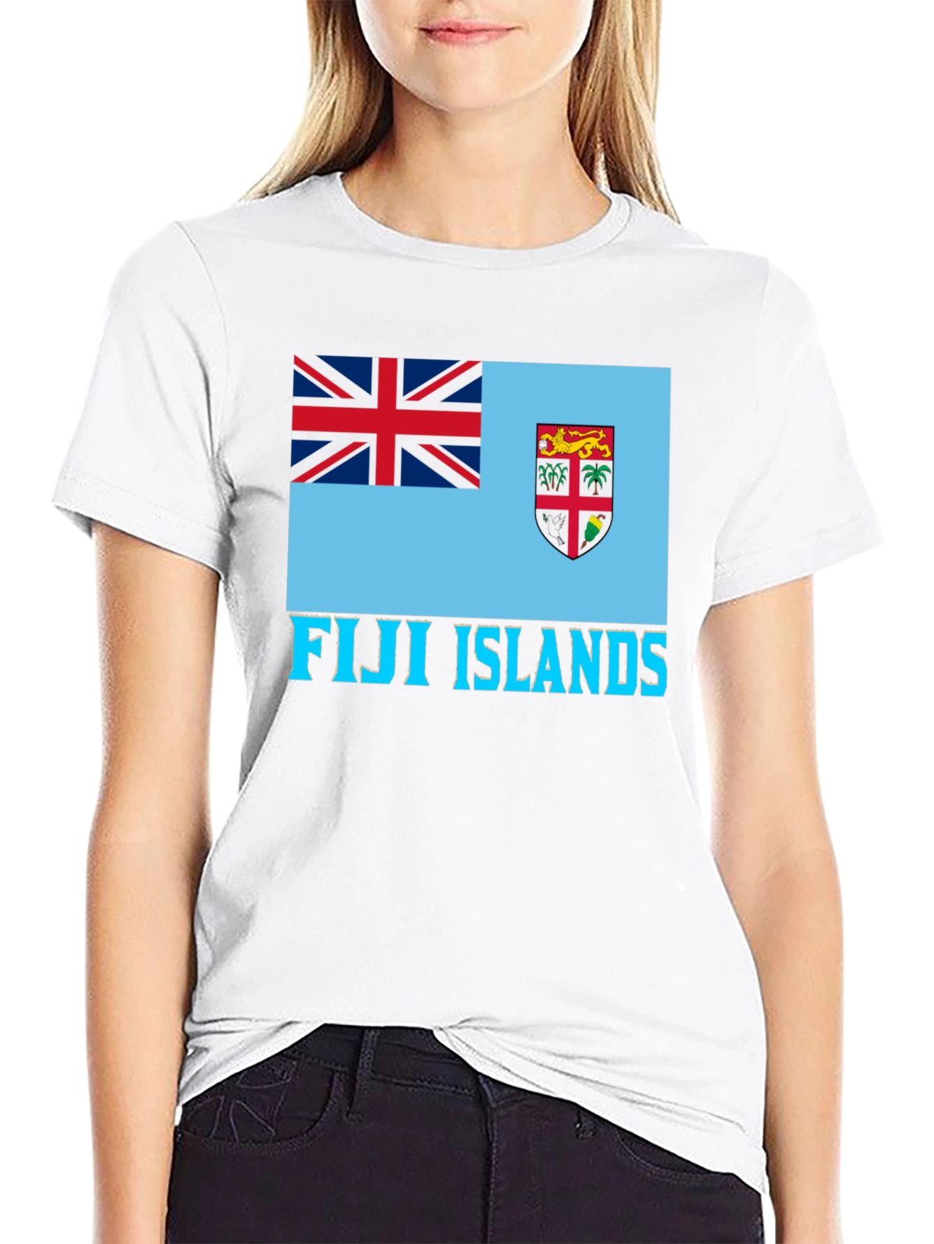 Fiji Islands Flag Graphic Tee - Black Cotton Blend