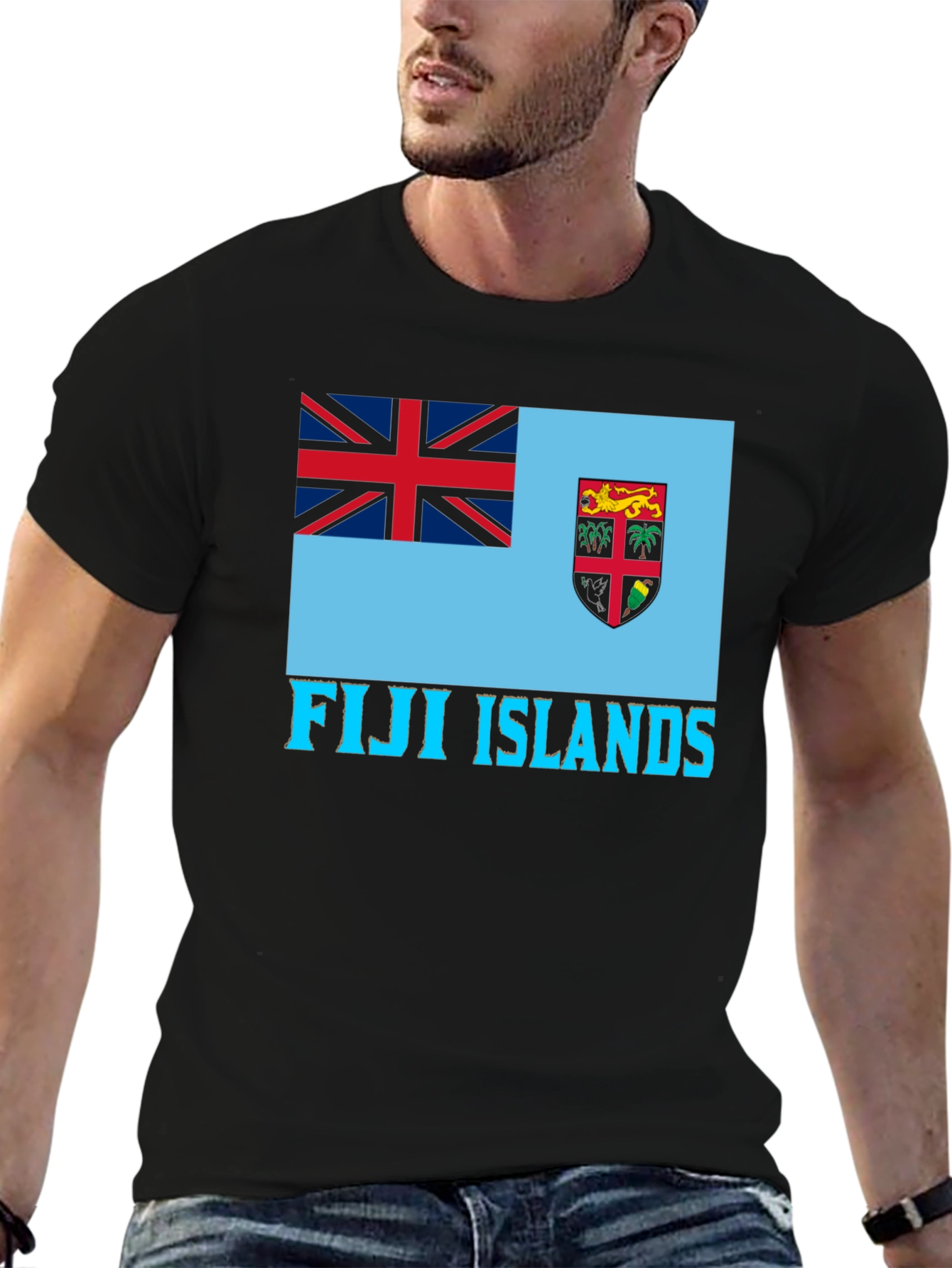 Fiji Islands Flag Graphic Tee - Black Cotton Blend