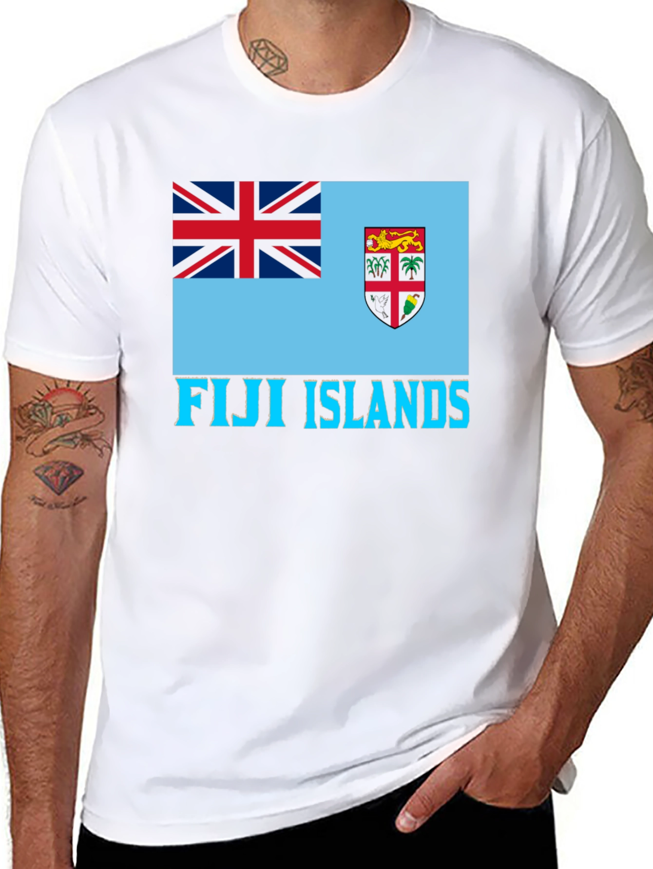 Fiji Islands Flag Graphic Tee - Black Cotton Blend