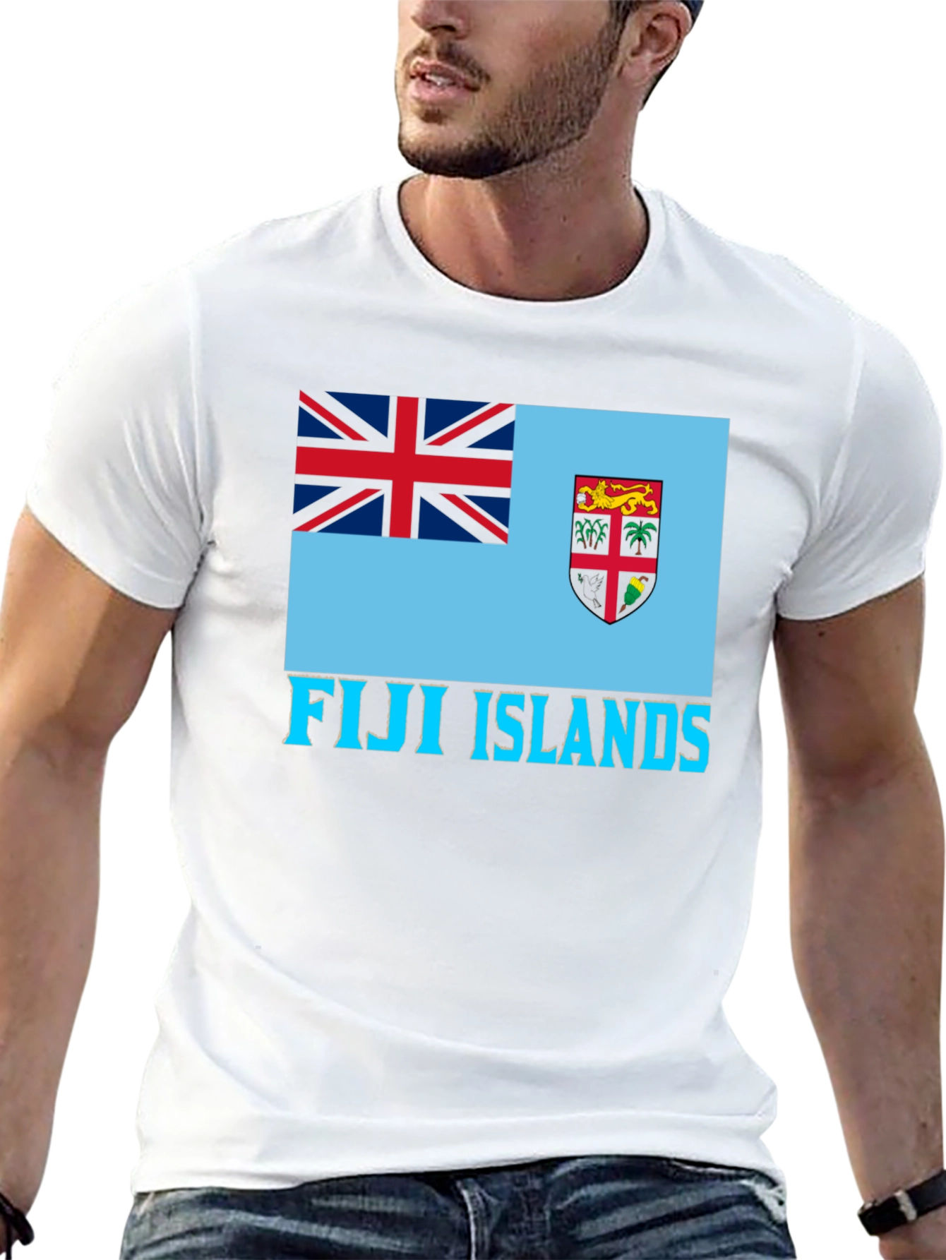 Fiji Islands Flag Graphic Tee - Black Cotton Blend