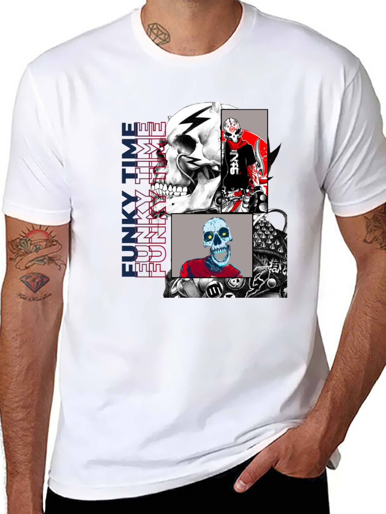 Funky Time Skull Graphic Tee - Mens Fashion