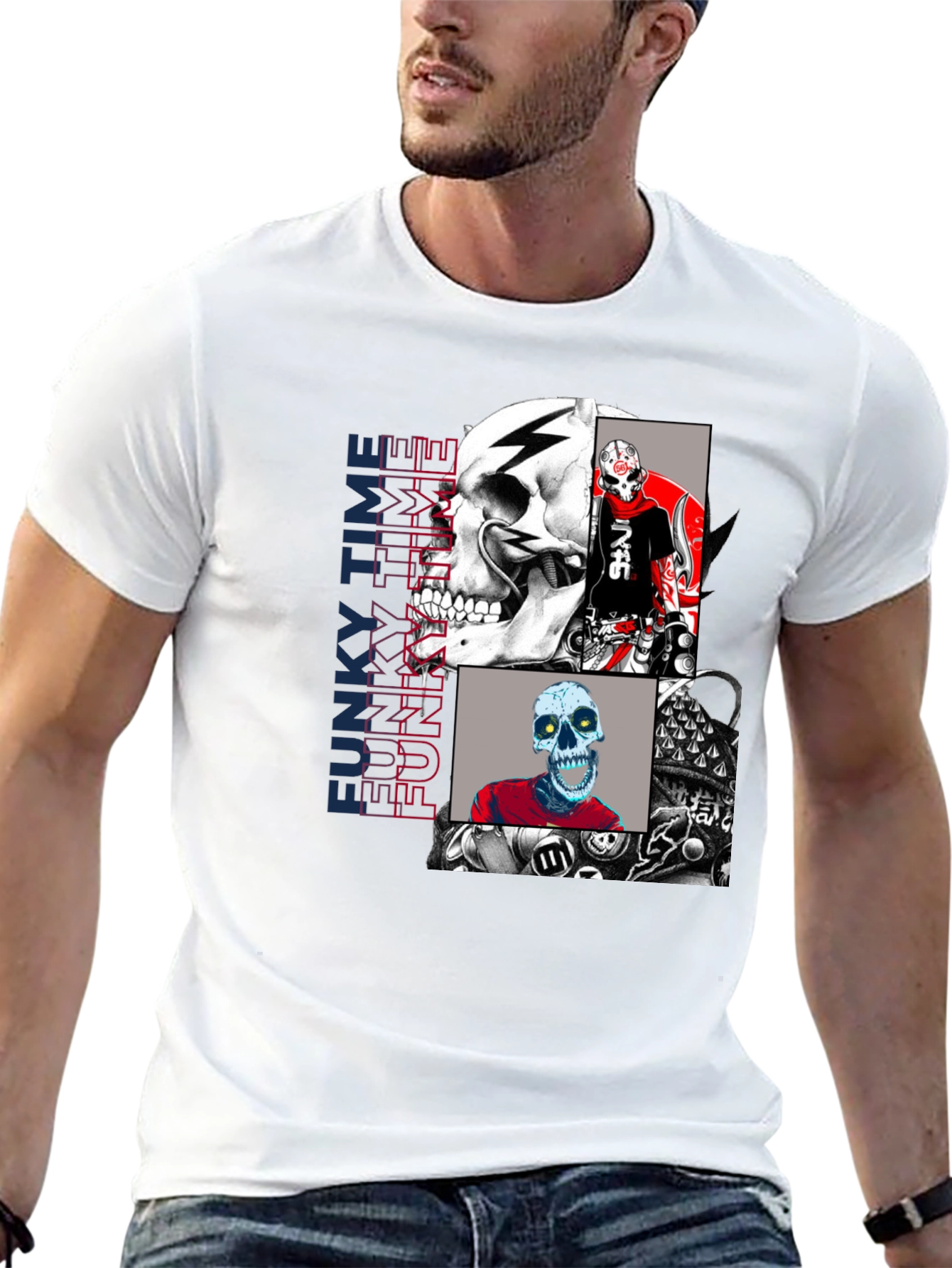 Funky Time Skull Graphic Tee - Mens Fashion