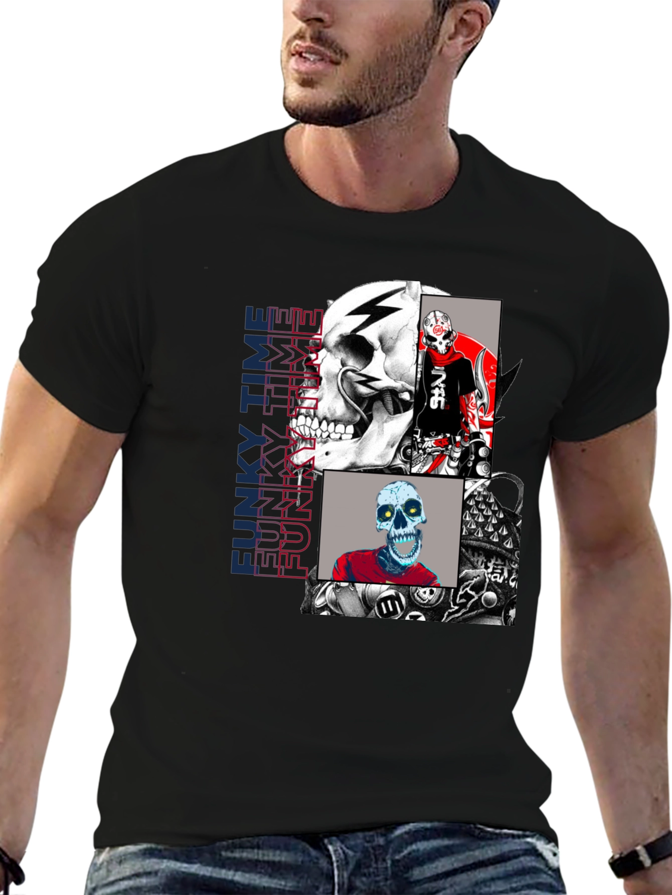 Funky Time Skull Graphic Tee - Mens Fashion