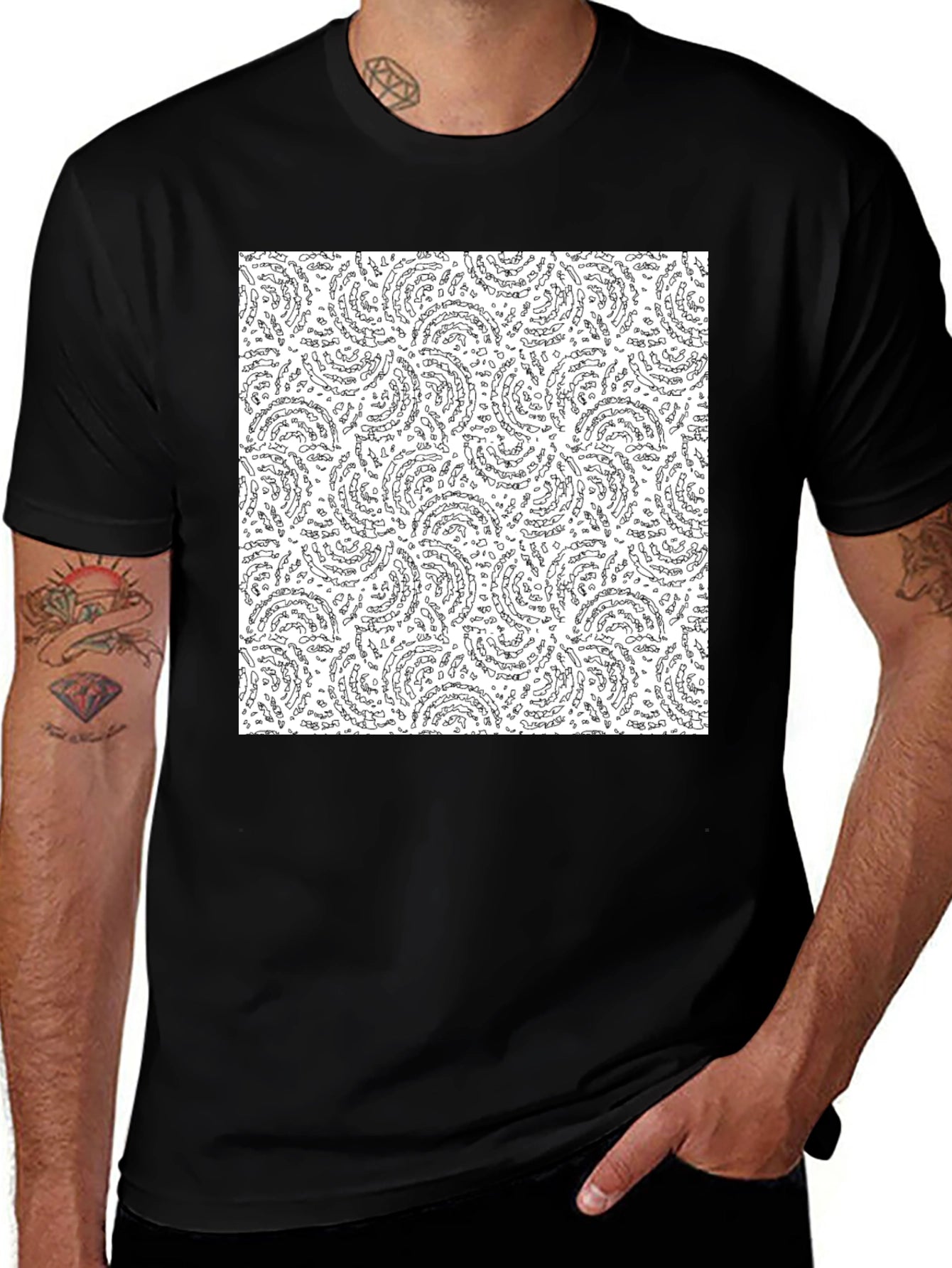 Abstract Swirl Pattern Black T-Shirt