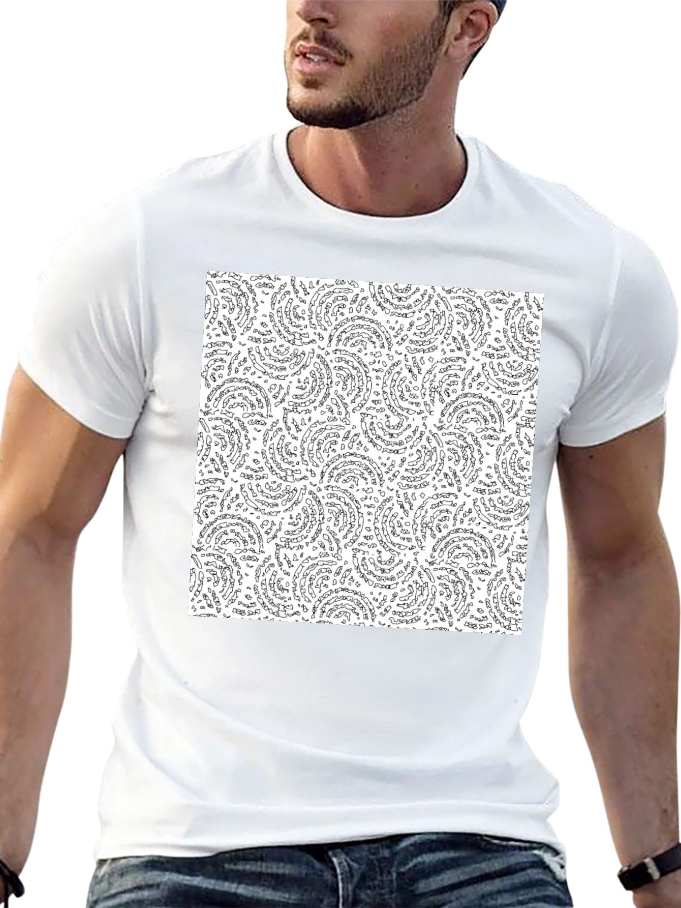 Abstract Swirl Pattern Black T-Shirt