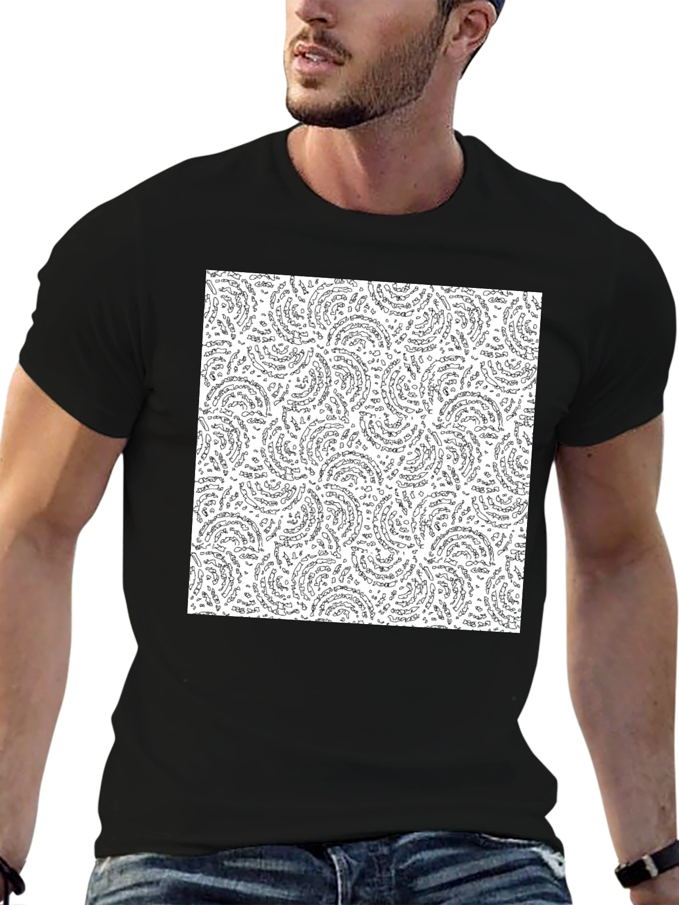 Abstract Swirl Pattern Black T-Shirt