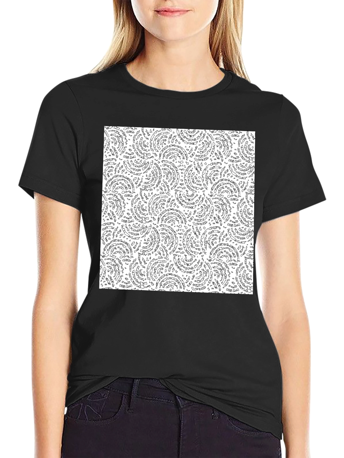Abstract Swirl Pattern Black T-Shirt