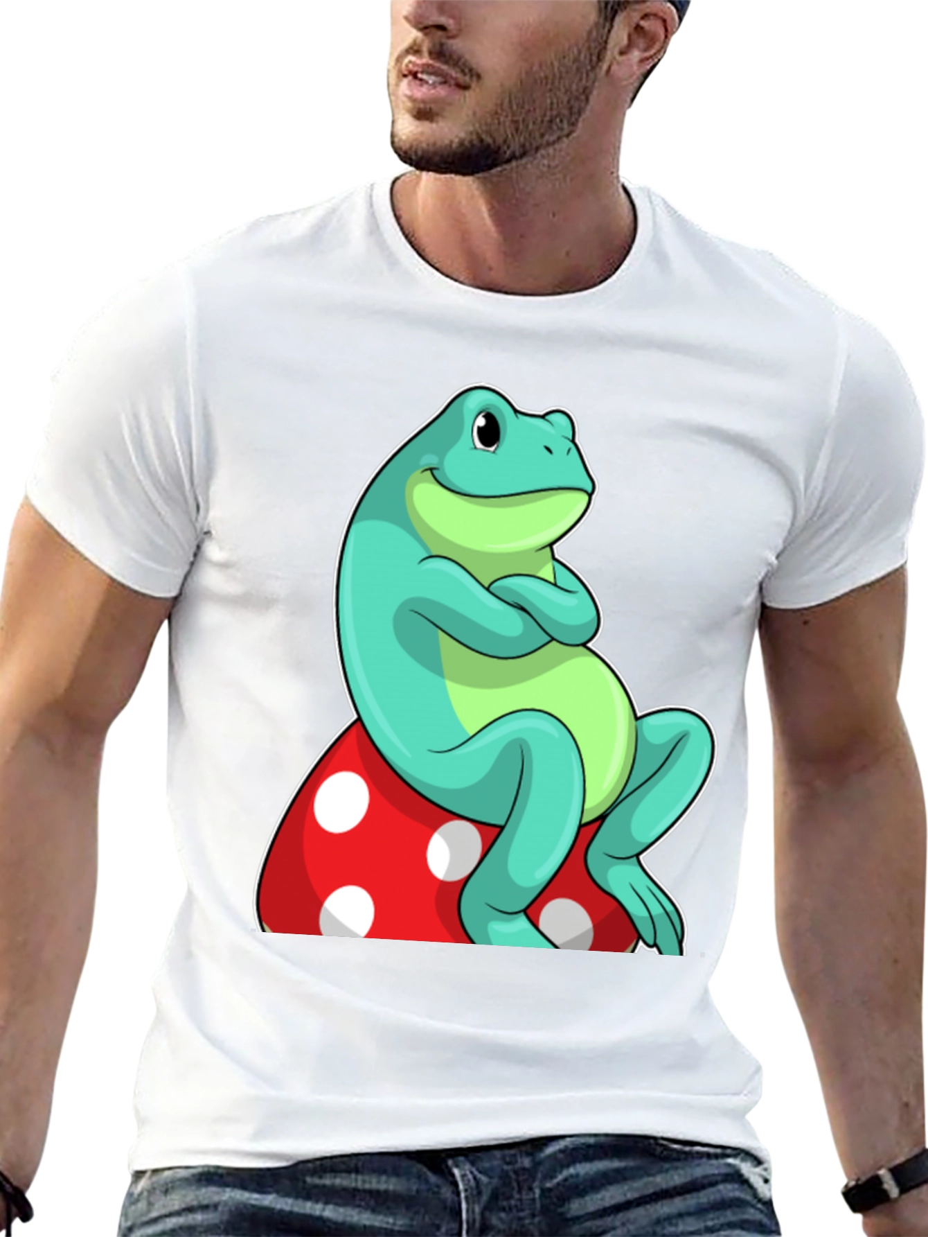 Frog on Mushroom Graphic Tee - Unique Cartoon Design