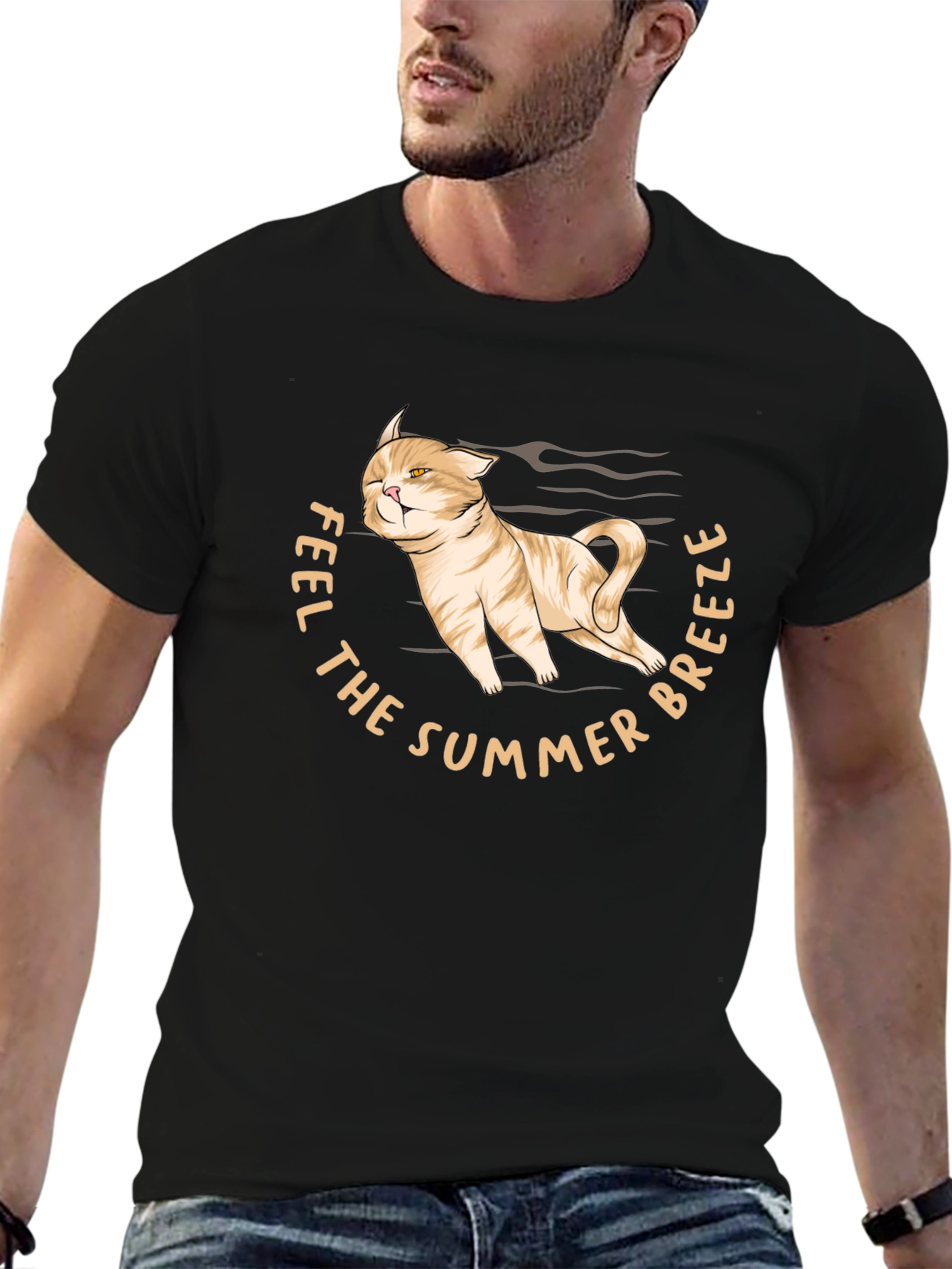 Feel The Summer Breeze Cat Graphic T-Shirt