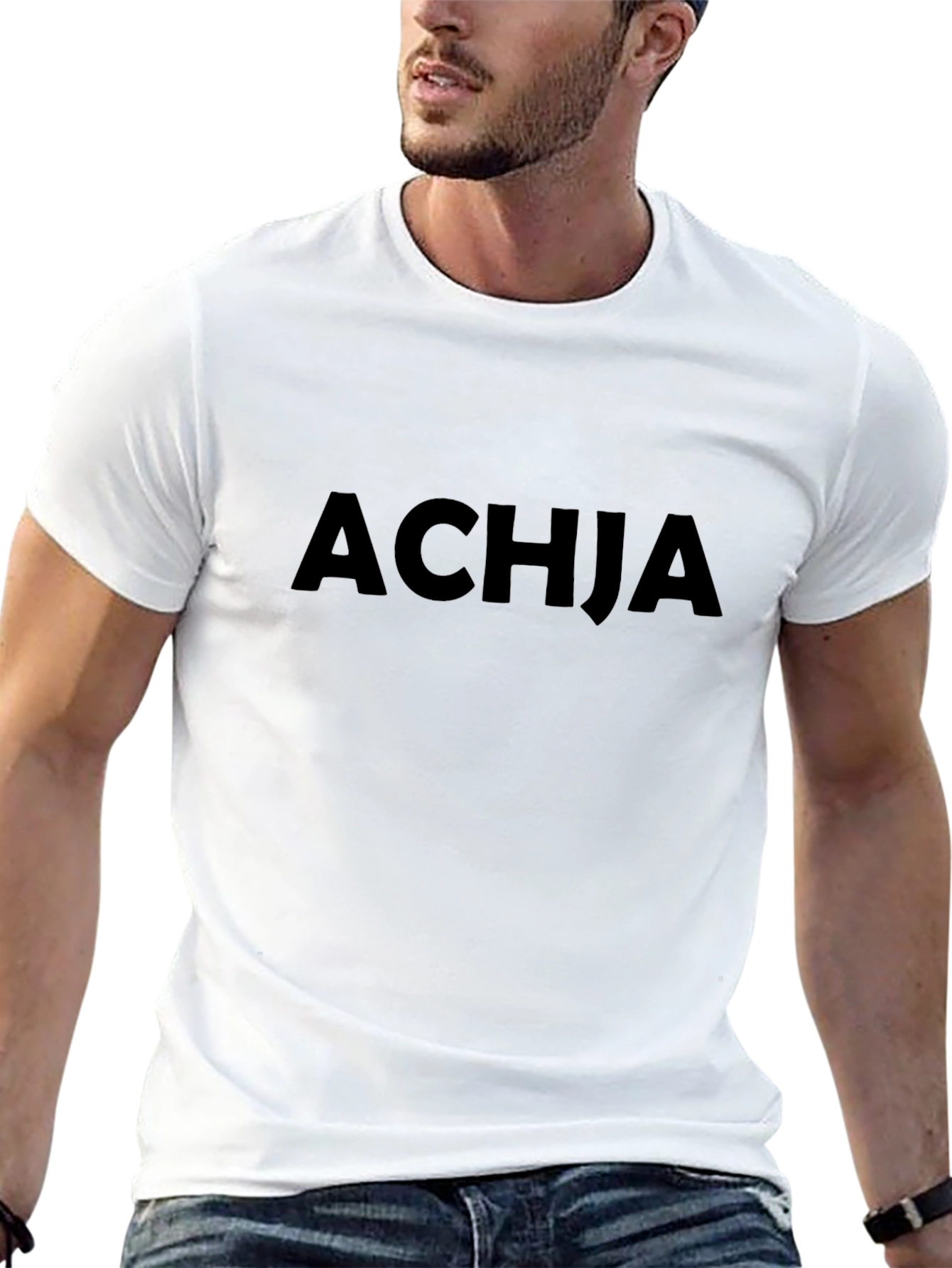 ACHJA Black Graphic Tee - Casual Comfort