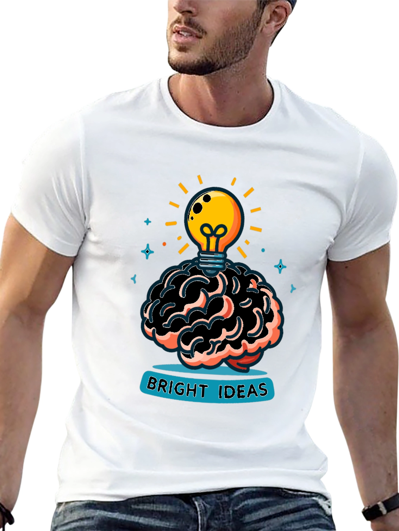 Bright Ideas Graphic Tee - Brain & Lightbulb Design