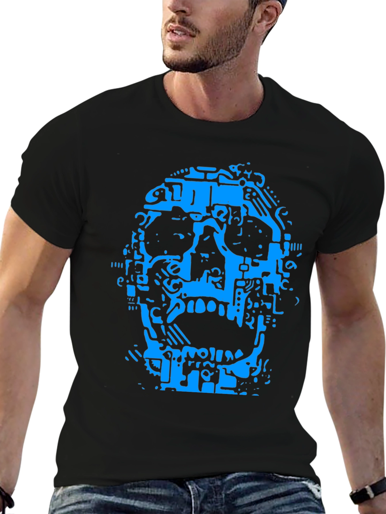 Abstract Skull Graphic T-Shirt - Black