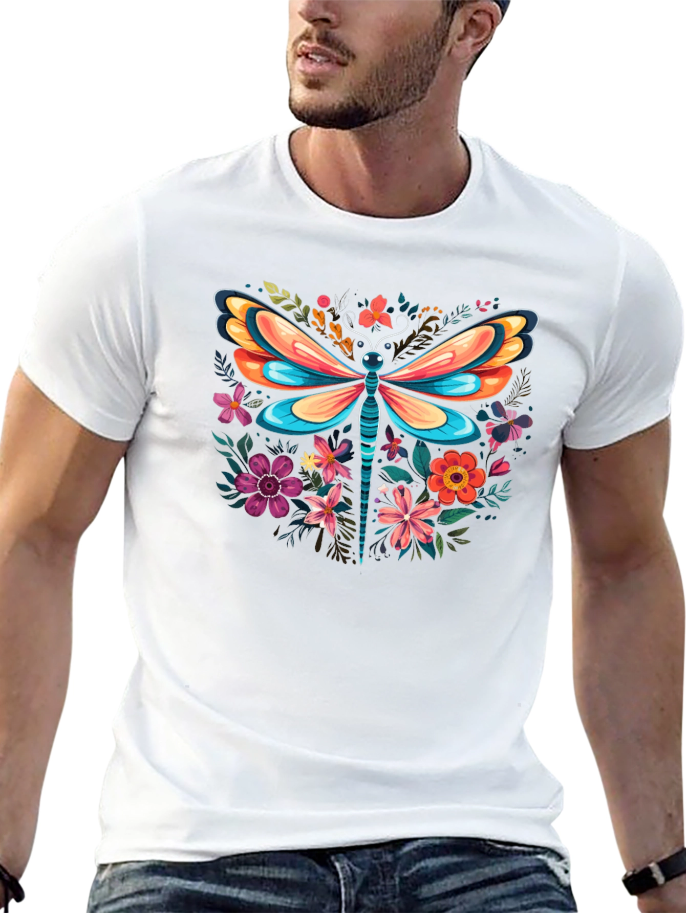 Floral Dragonfly Graphic Tee - Stylish & Unique