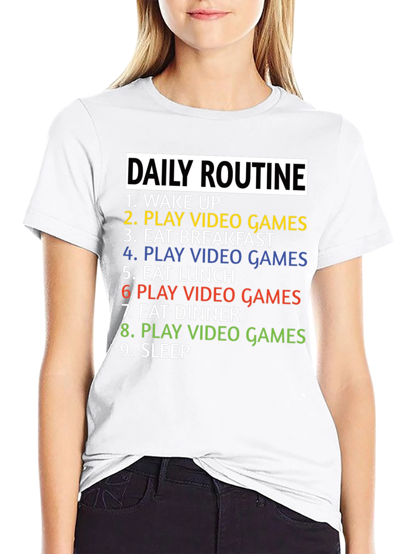 Gamer Daily Routine T-Shirt - Funny Gaming Tee