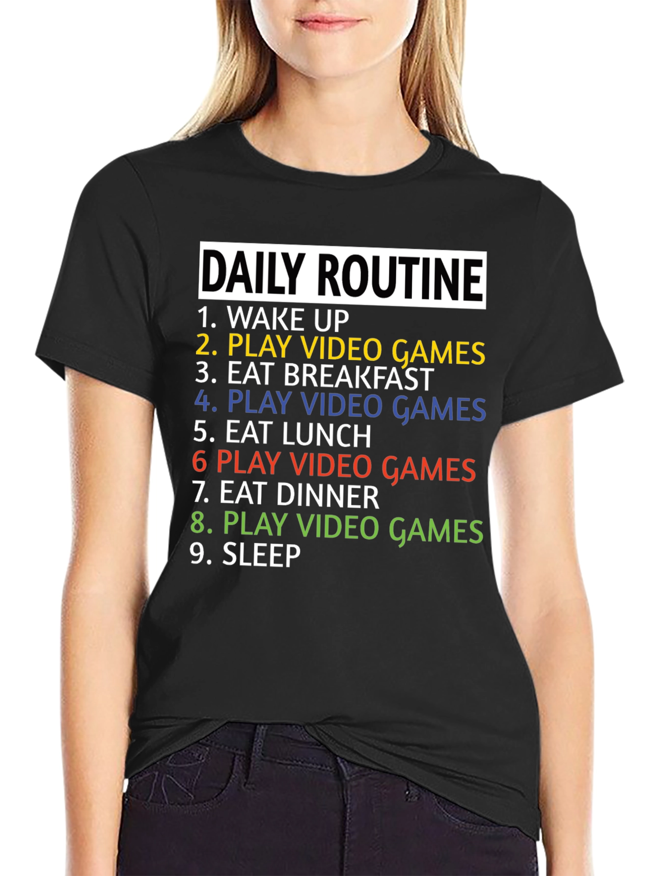 Gamer Daily Routine T-Shirt - Funny Gaming Tee